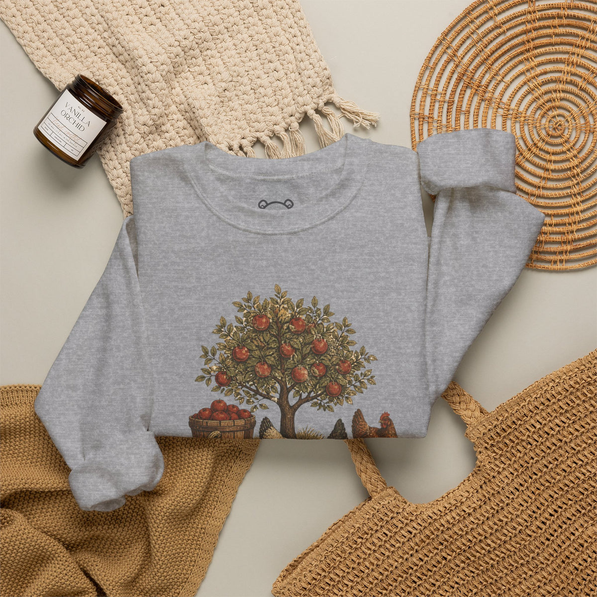 Fall Harvest Crewneck Sweatshirt — Pumpkin & Chicken Autumn Graphic