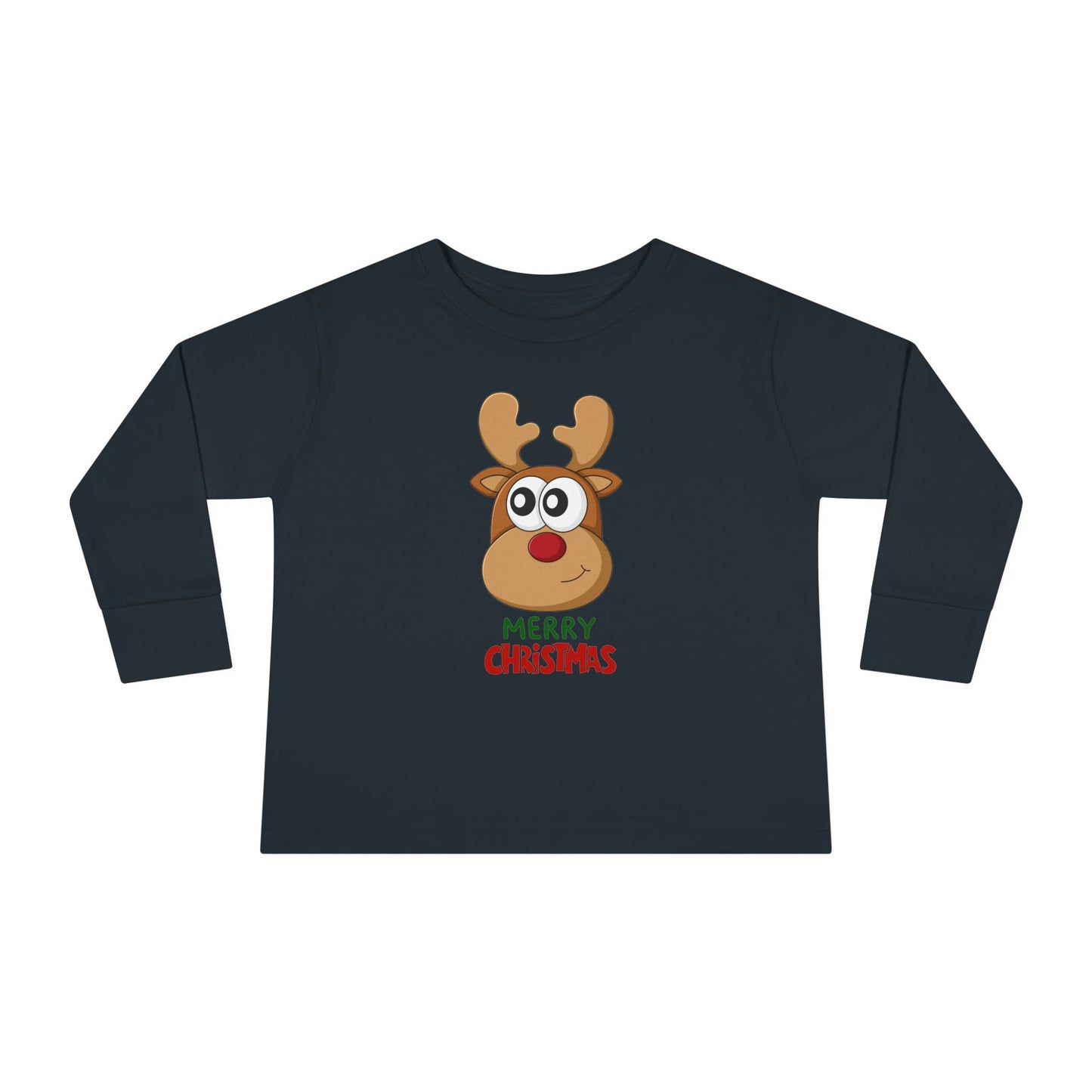 Toddler Long Sleeve Tee — Cute Reindeer "Merry Christmas" Holiday Shirt