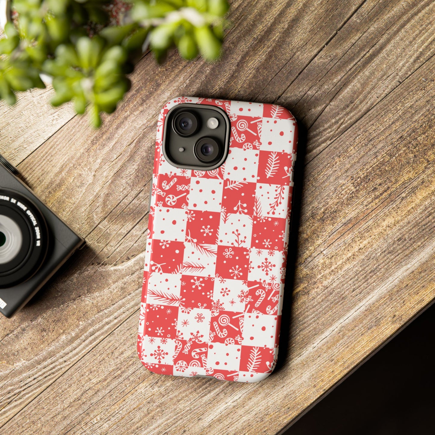 Christmas Red Buffalo Check Phone Case - Holiday Snowflake Pattern Tough Case