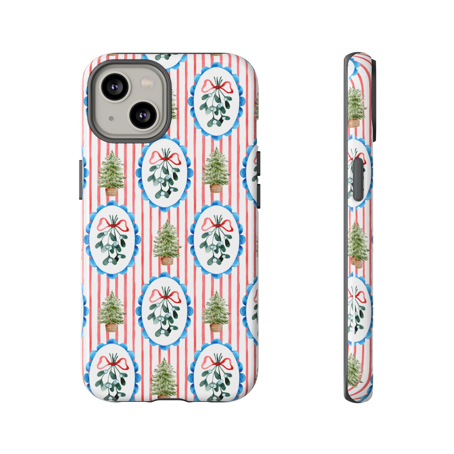 Christmas Wreath & Tree Pattern Phone Case — Festive Holiday Tough Case