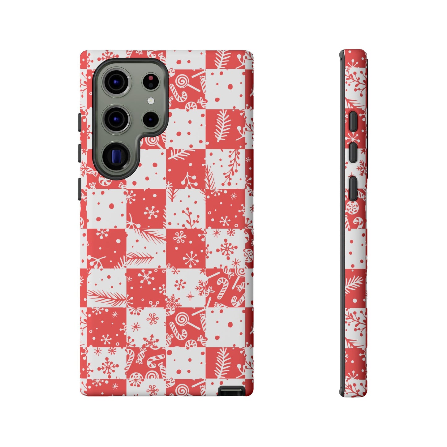 Christmas Red Buffalo Check Phone Case - Holiday Snowflake Pattern Tough Case