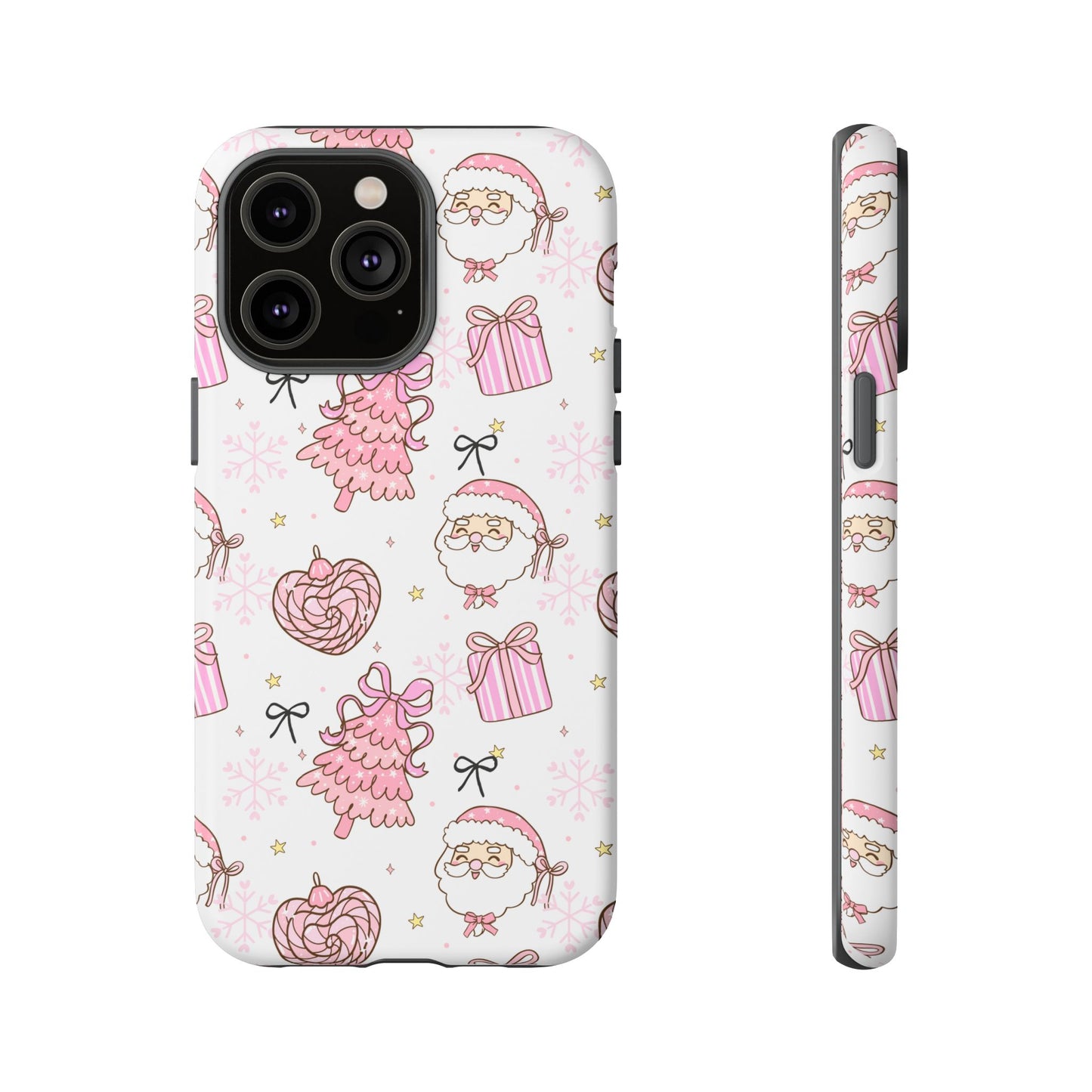 Christmas Pink Pattern Phone Case - Cute Santa, Tree & Gift Protective Cover