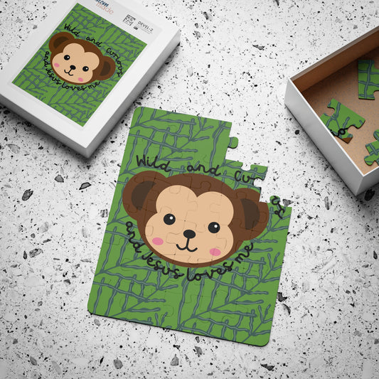 Kids Puzzle - Cute Monkey 'Wild and Curious and Jesus Loves Me'