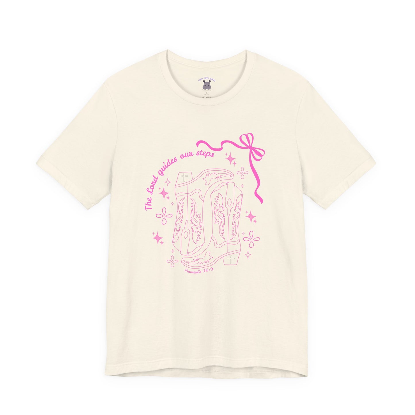 Cute Pink Ribbon Cowgirl Boot T-Shirt — "The Lord Guides Our Steps"