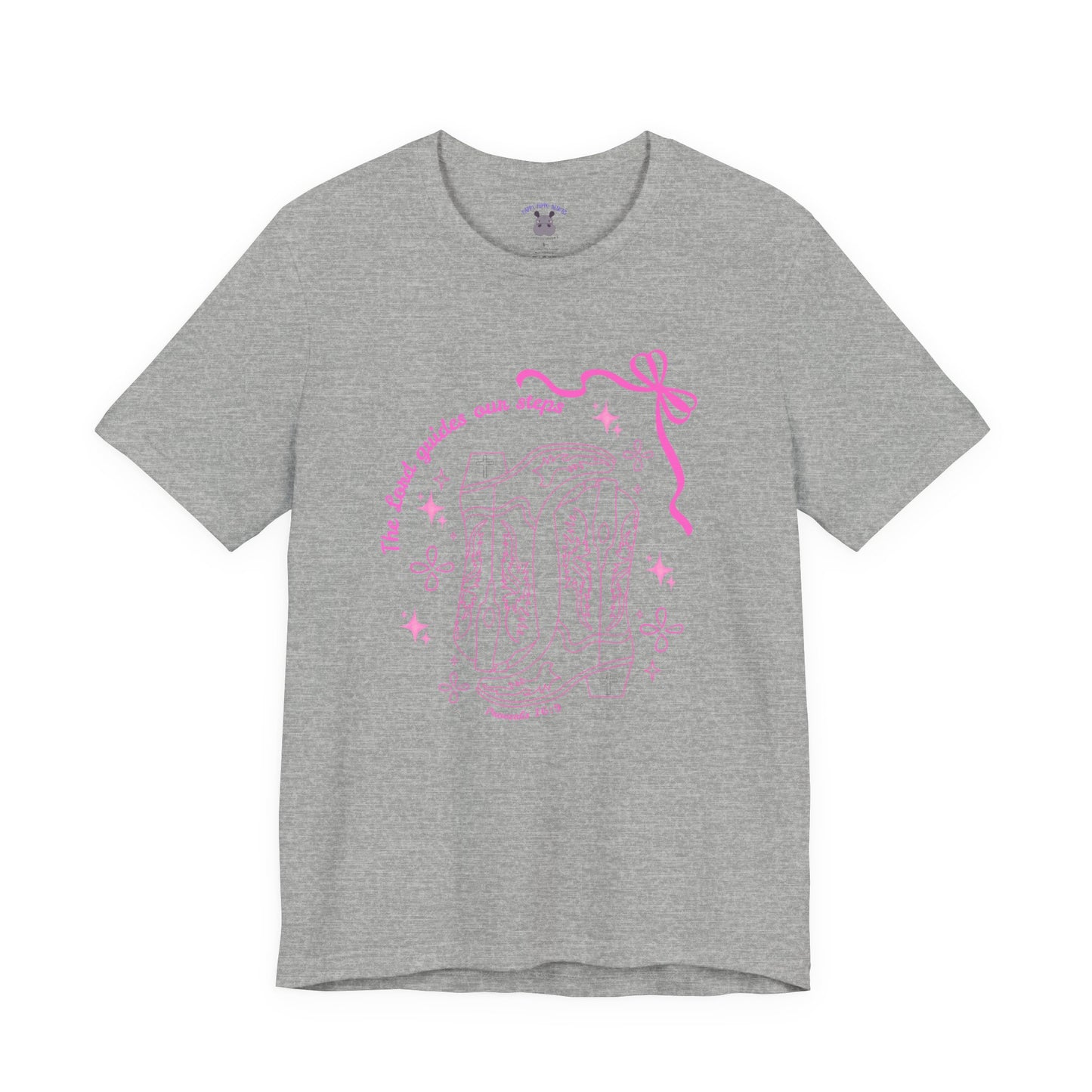Cute Pink Ribbon Cowgirl Boot T-Shirt — "The Lord Guides Our Steps"