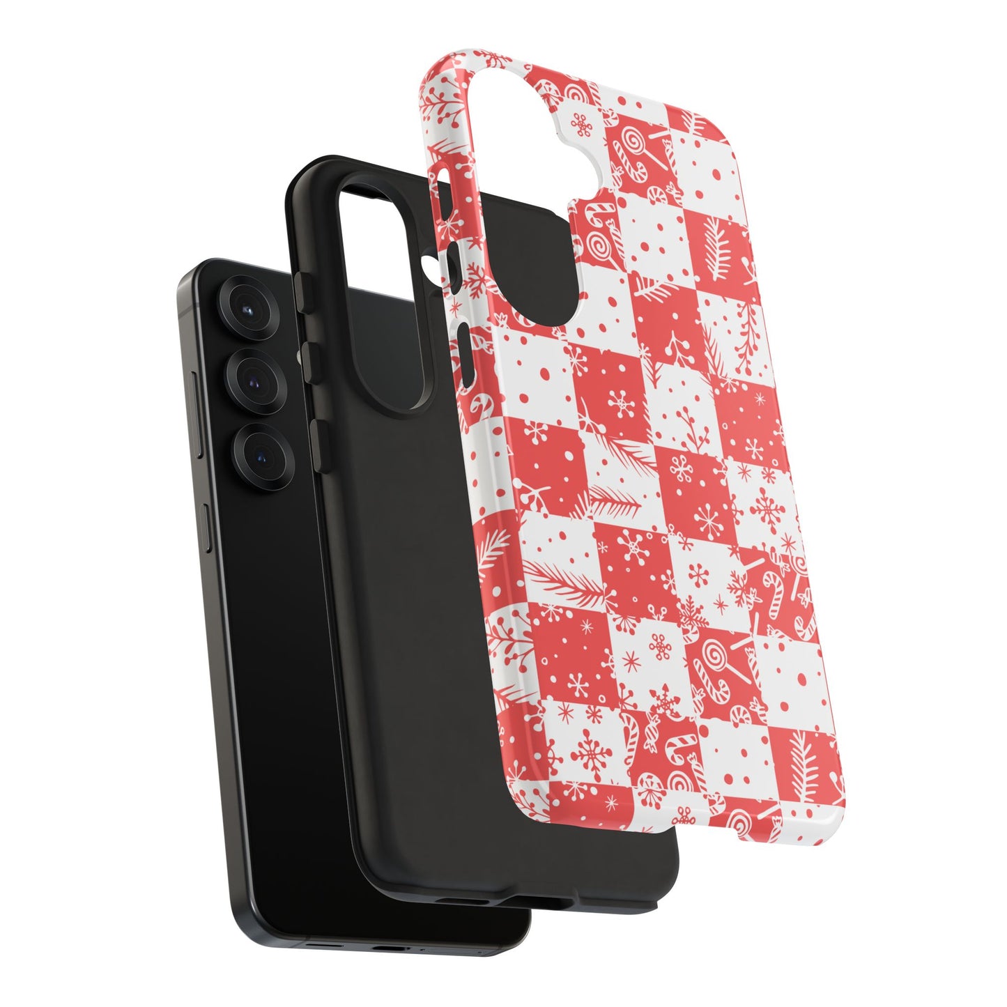 Christmas Red Buffalo Check Phone Case - Holiday Snowflake Pattern Tough Case
