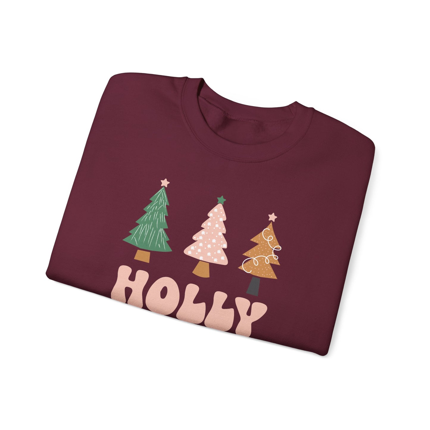 Holiday Sweater Sweatshirt — "Holly Jolly" Christmas Tree Crewneck
