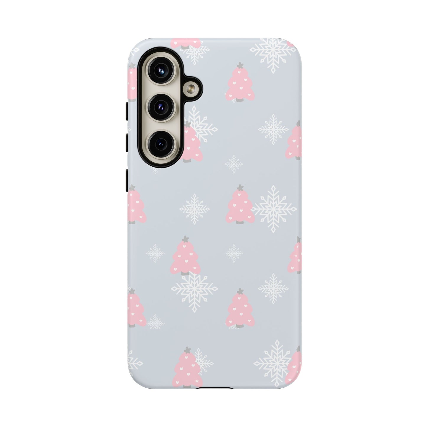 Christmas Pink Tree Tough Phone Case — Cute Holiday Snowflake Design
