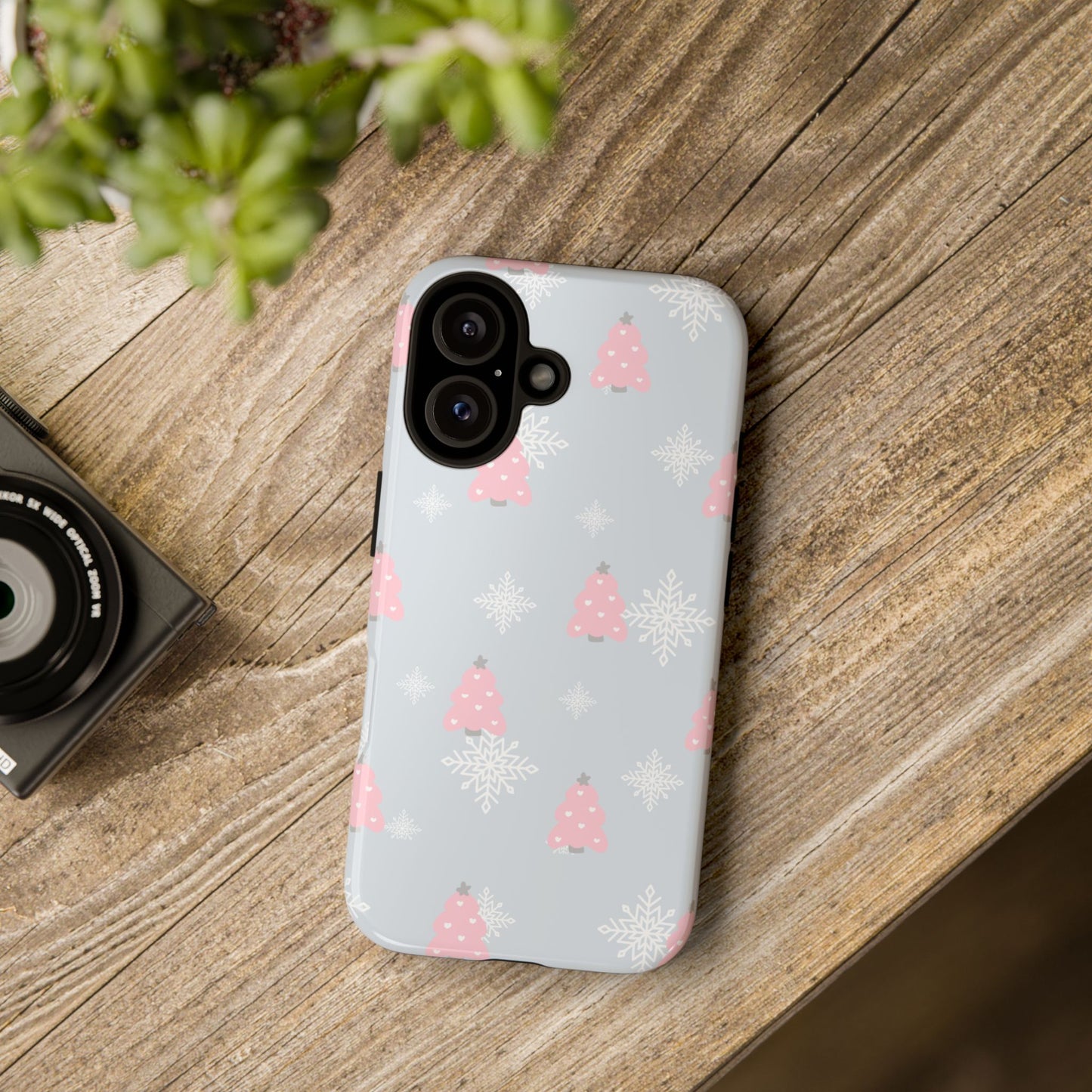 Christmas Pink Tree Tough Phone Case — Cute Holiday Snowflake Design