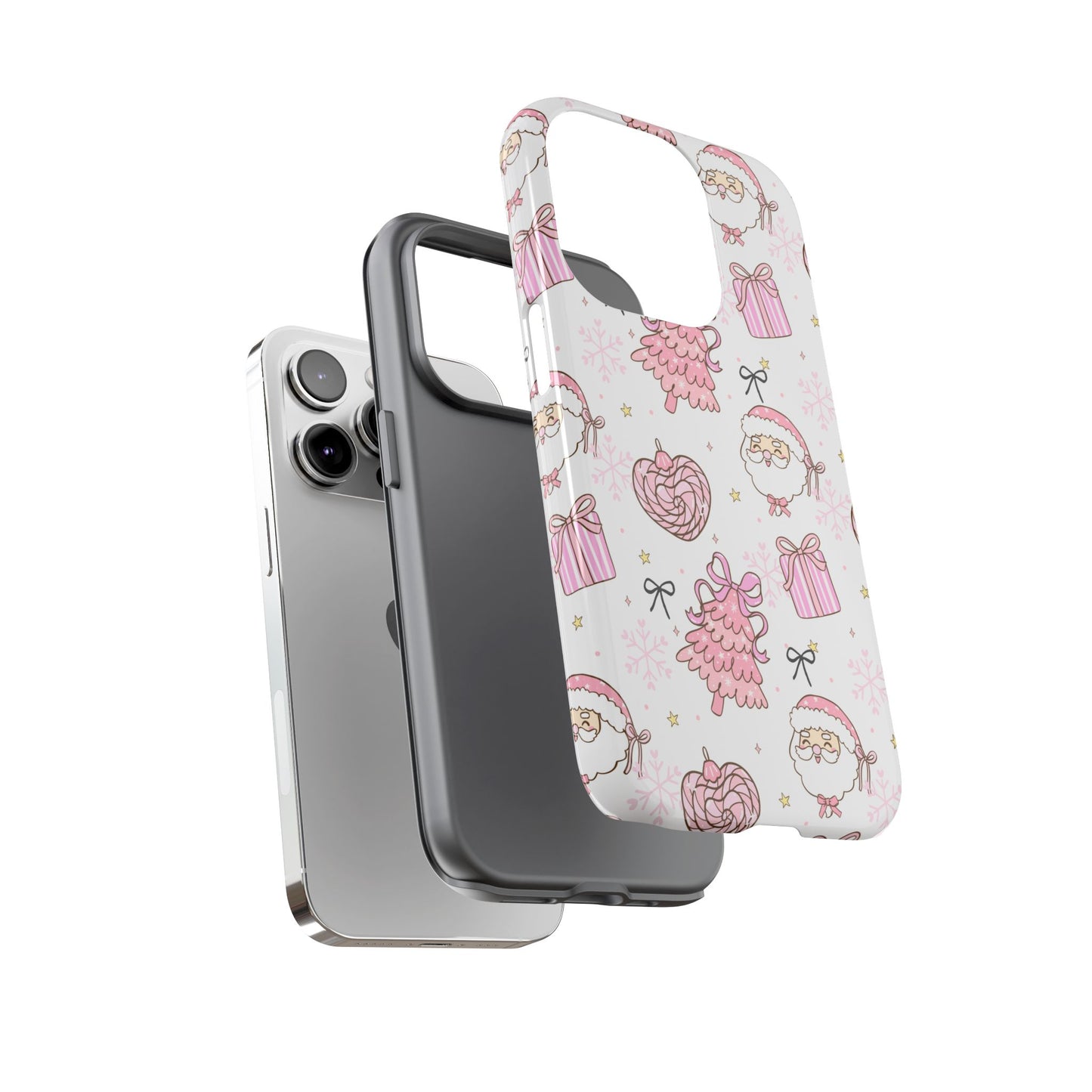 Christmas Pink Pattern Phone Case - Cute Santa, Tree & Gift Protective Cover