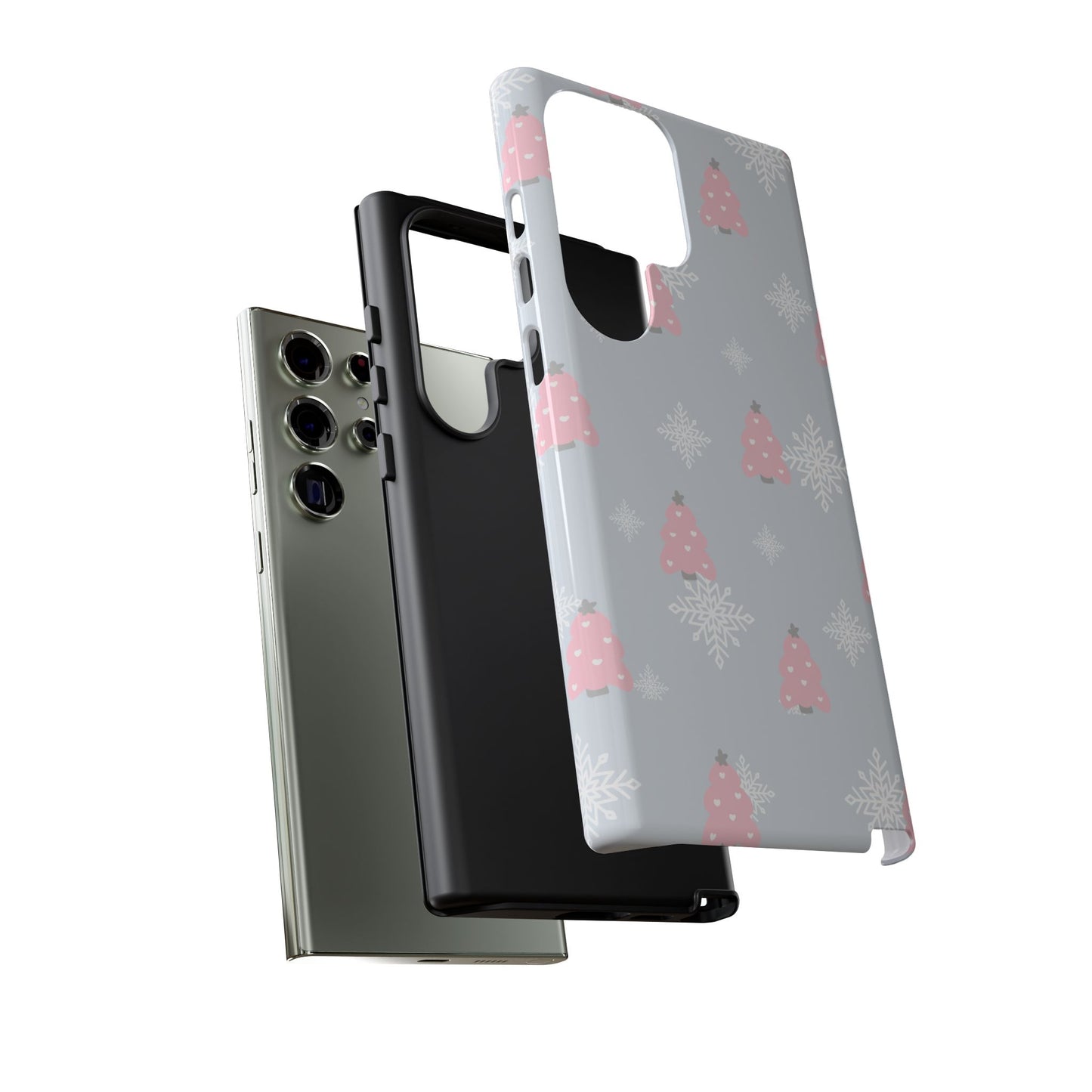 Christmas Pink Tree Tough Phone Case — Cute Holiday Snowflake Design