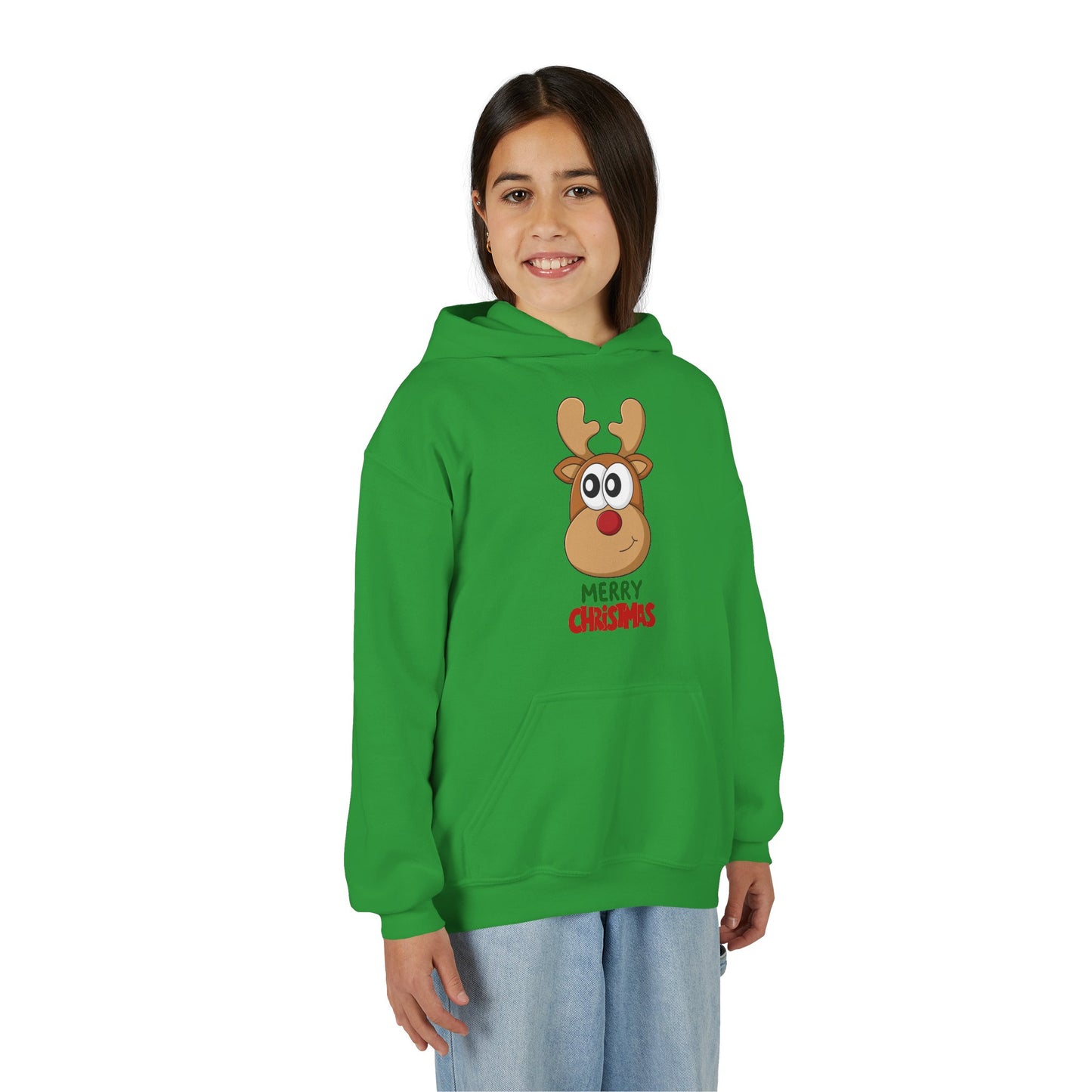 Youth Christmas Reindeer Hoodie - Cute "Merry Christmas" Holiday Pullover