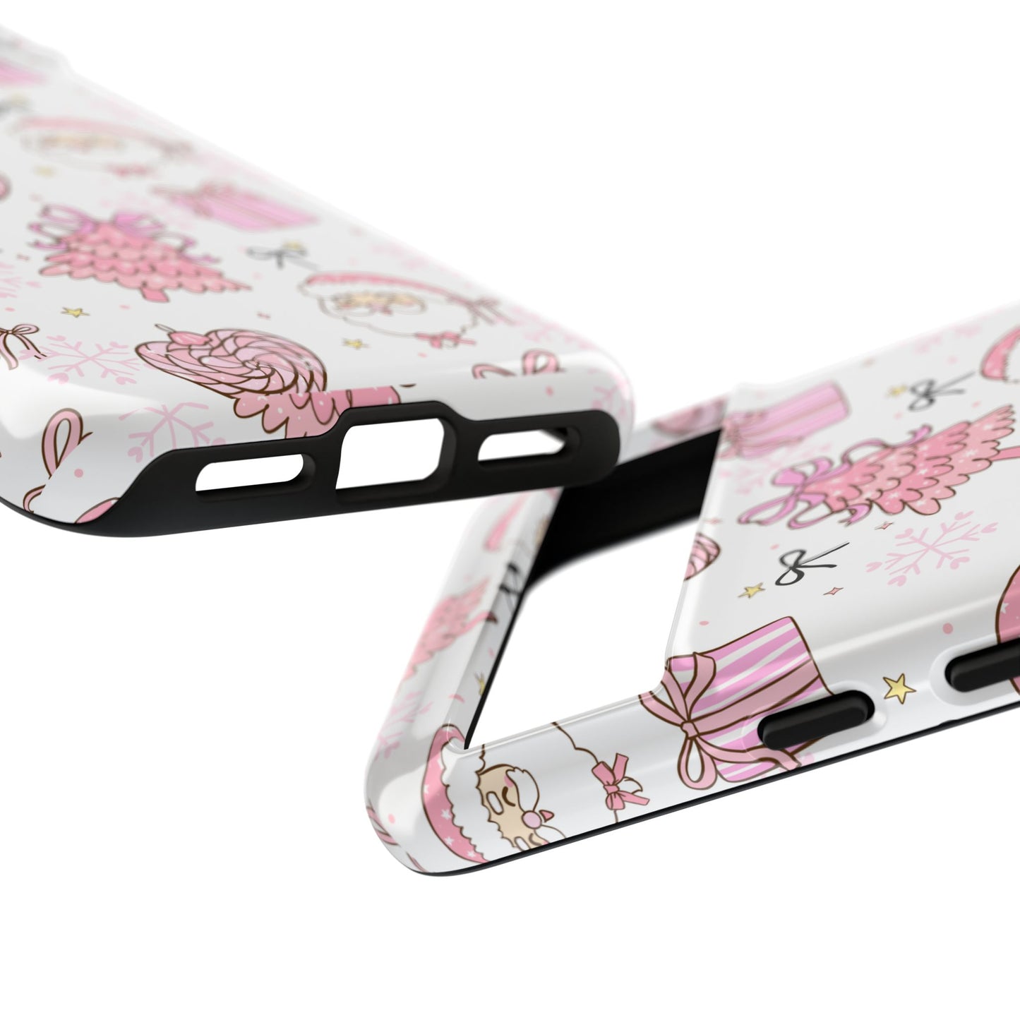 Christmas Pink Pattern Phone Case - Cute Santa, Tree & Gift Protective Cover