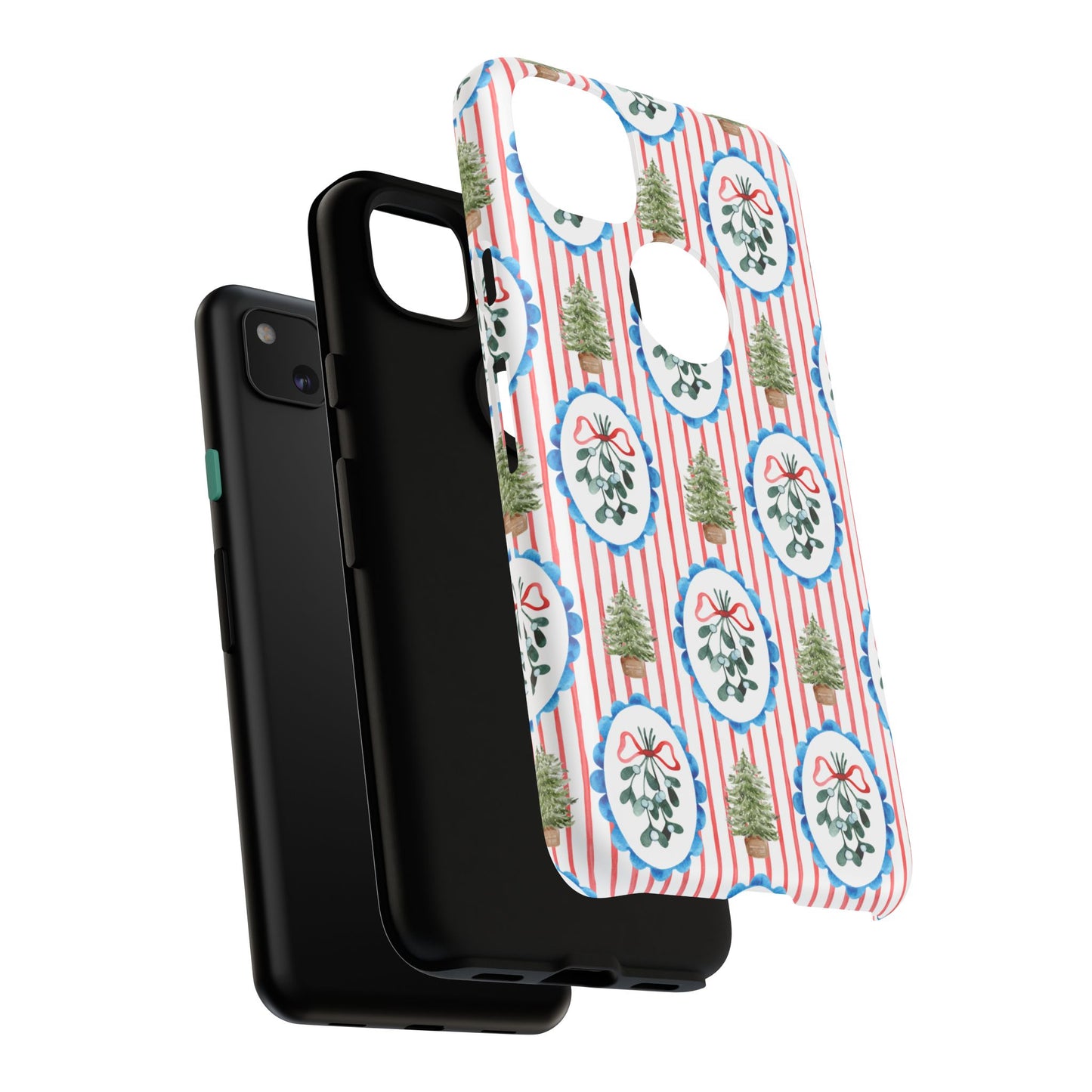 Christmas Wreath & Tree Pattern Phone Case — Festive Holiday Tough Case