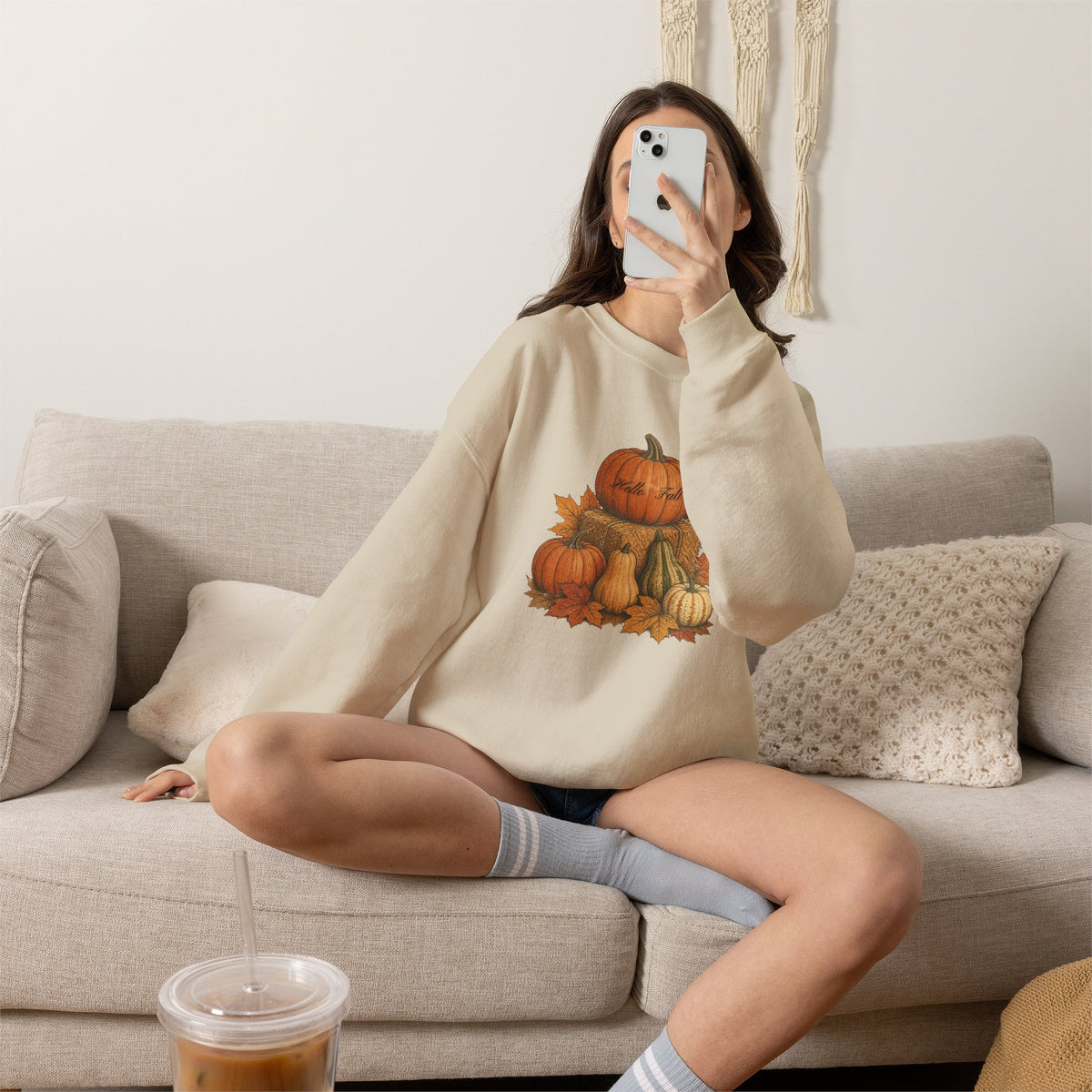 Pumpkin Patch Fall Sweatshirt – Autumn Pumpkins & Leaves Crewneck
