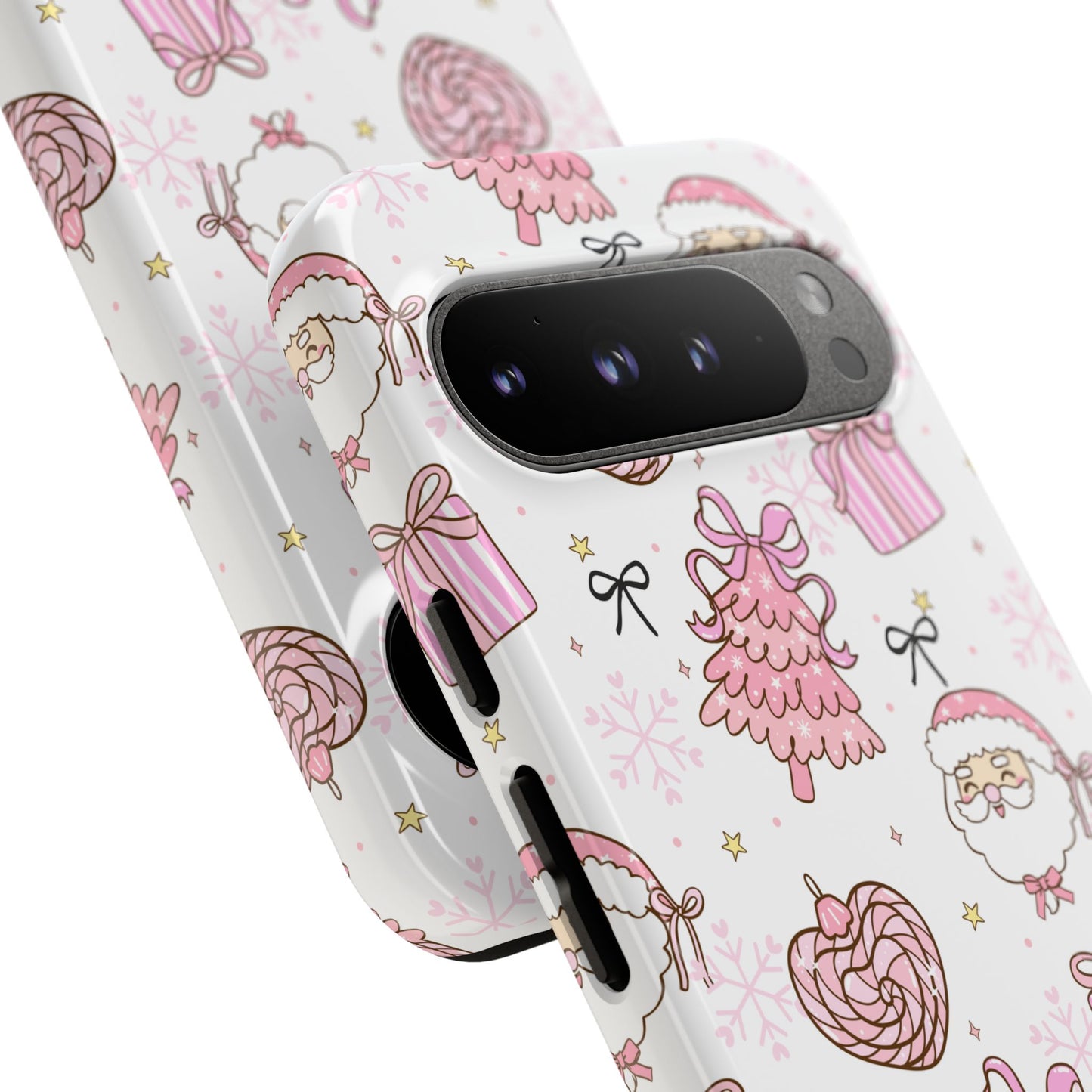 Christmas Pink Pattern Phone Case - Cute Santa, Tree & Gift Protective Cover