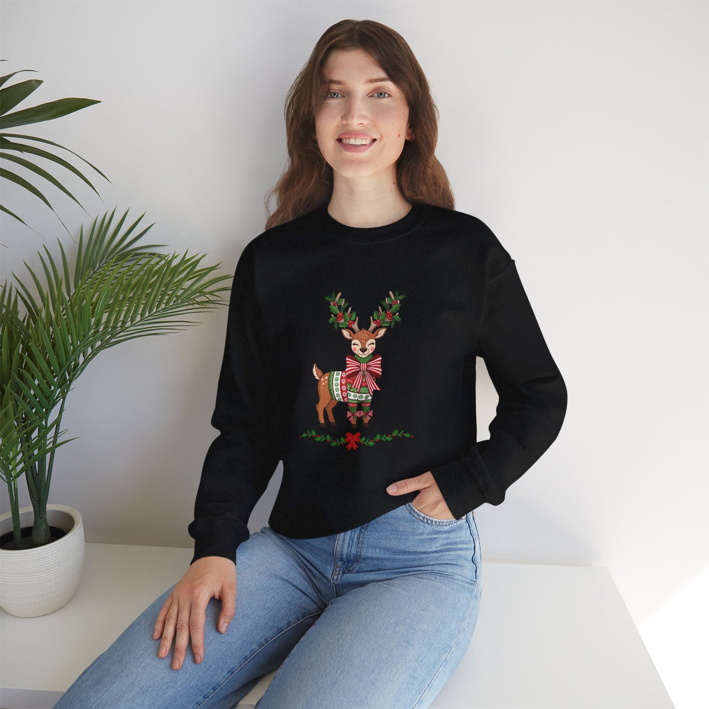 Christmas Reindeer Crewneck Sweatshirt - Festive Holiday Reindeer Design