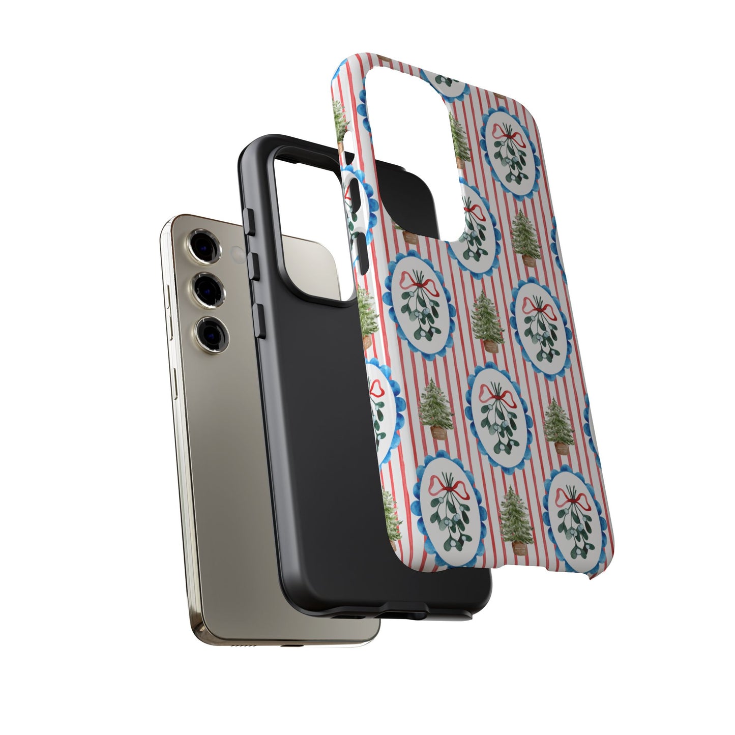 Christmas Wreath & Tree Pattern Phone Case — Festive Holiday Tough Case