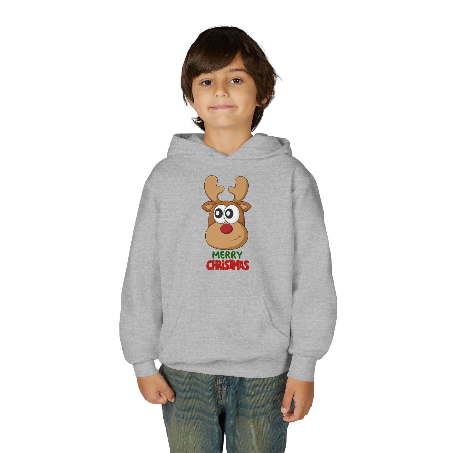 Youth Christmas Reindeer Hoodie - Cute "Merry Christmas" Holiday Pullover