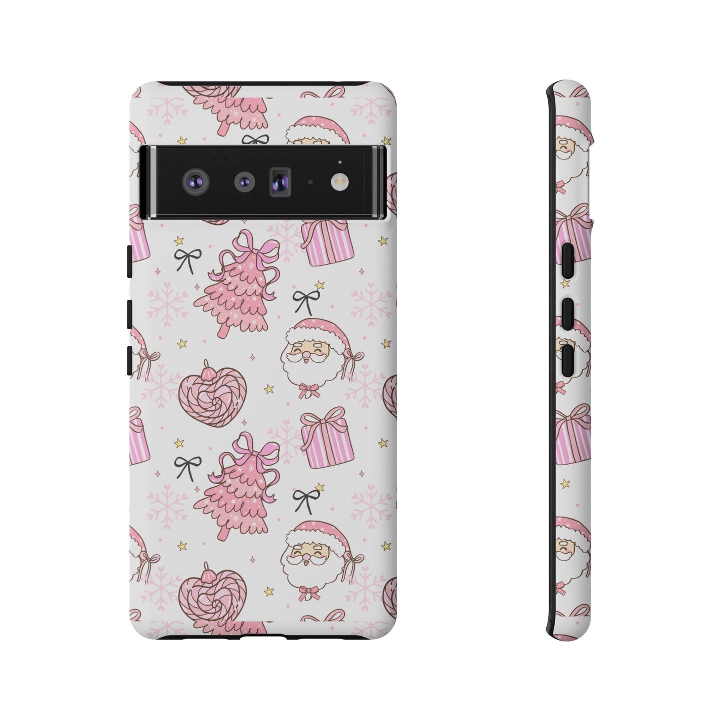Christmas Pink Pattern Phone Case - Cute Santa, Tree & Gift Protective Cover