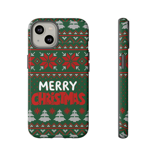 Merry Christmas Phone Case - Festive Green Ugly Sweater Design