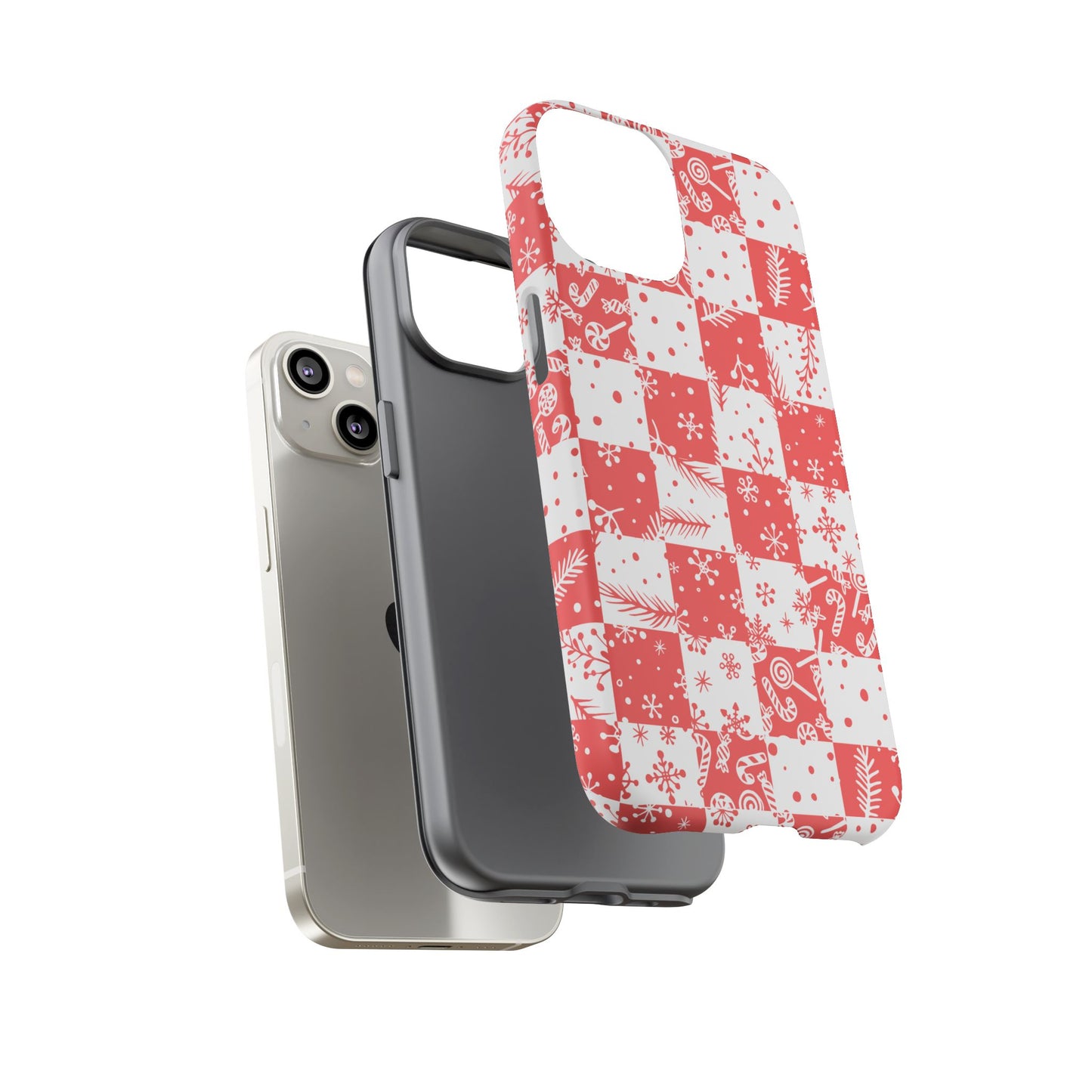 Christmas Red Buffalo Check Phone Case - Holiday Snowflake Pattern Tough Case