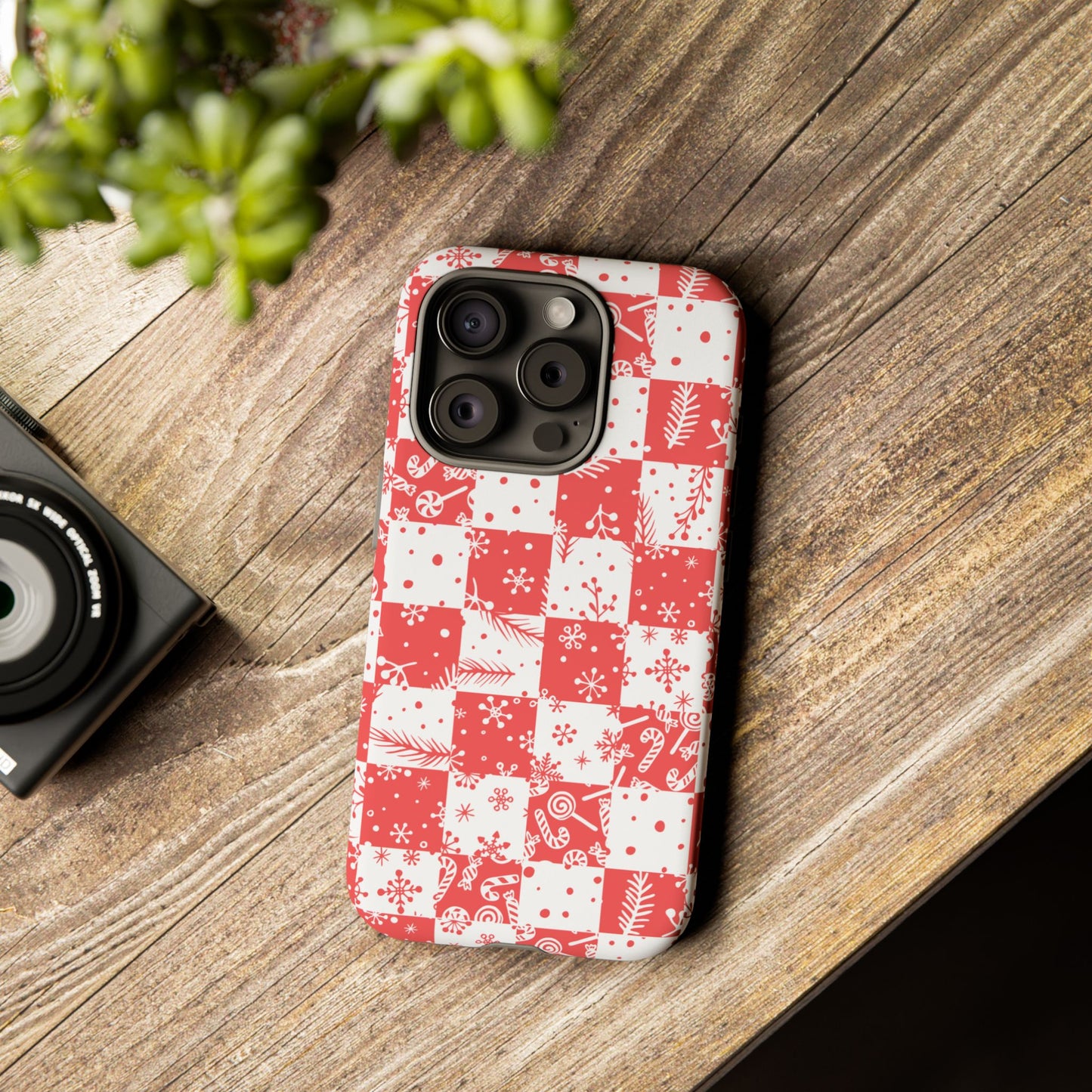 Christmas Red Buffalo Check Phone Case - Holiday Snowflake Pattern Tough Case