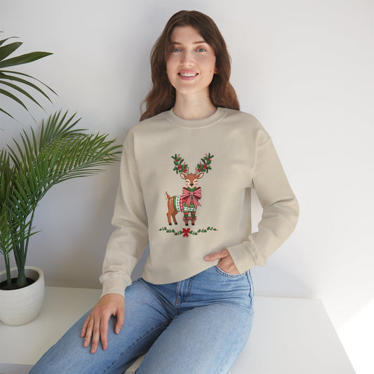 Christmas Reindeer Crewneck Sweatshirt - Festive Holiday Reindeer Design