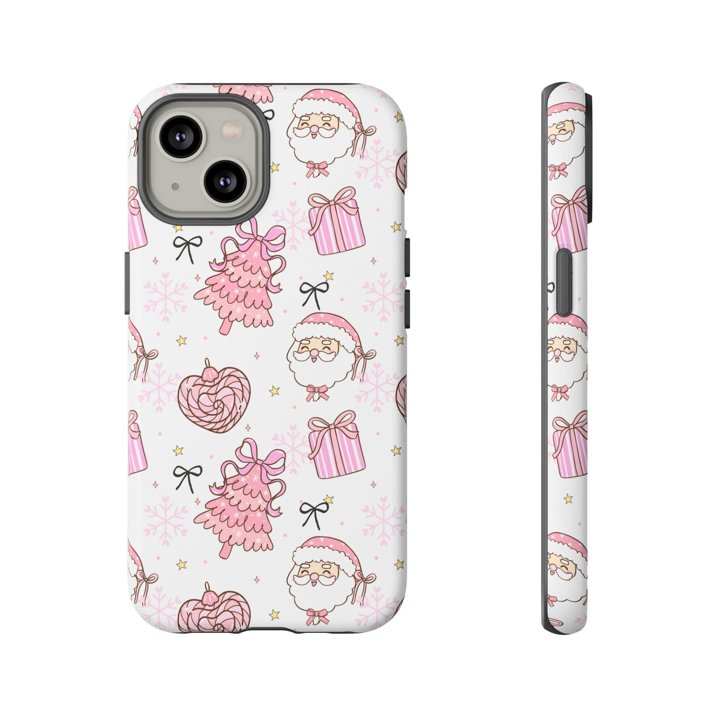 Christmas Pink Pattern Phone Case - Cute Santa, Tree & Gift Protective Cover
