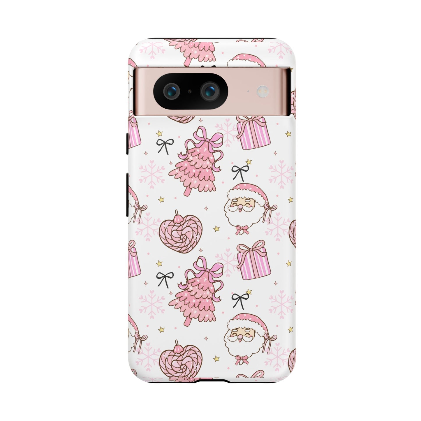 Christmas Pink Pattern Phone Case - Cute Santa, Tree & Gift Protective Cover