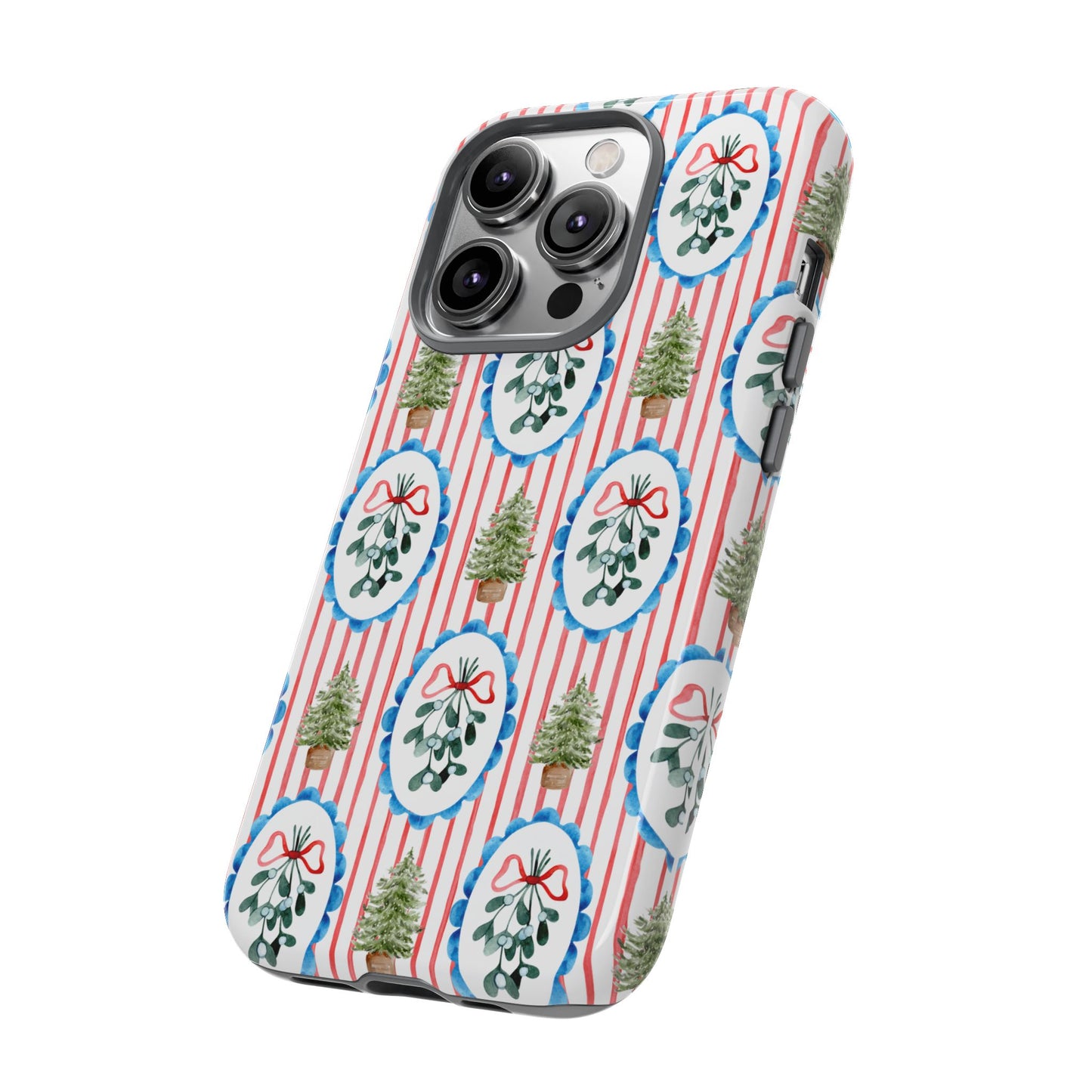 Christmas Wreath & Tree Pattern Phone Case — Festive Holiday Tough Case