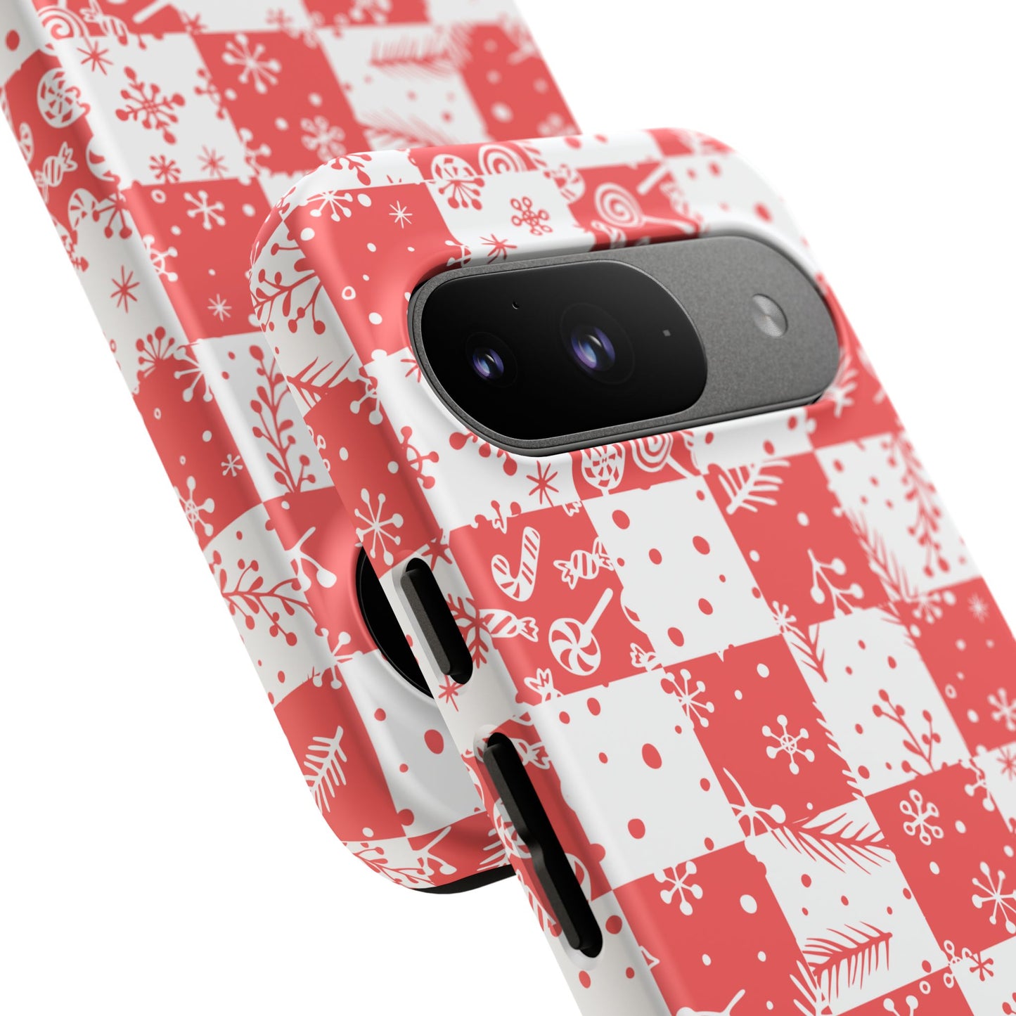 Christmas Red Buffalo Check Phone Case - Holiday Snowflake Pattern Tough Case