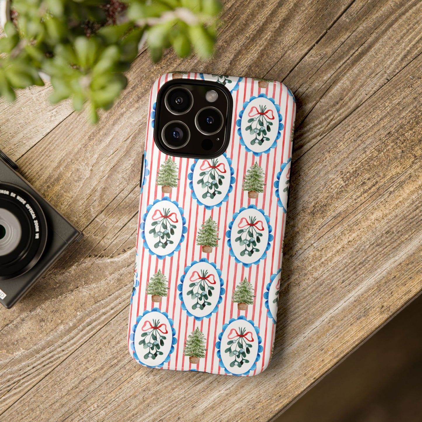 Christmas Wreath & Tree Pattern Phone Case — Festive Holiday Tough Case
