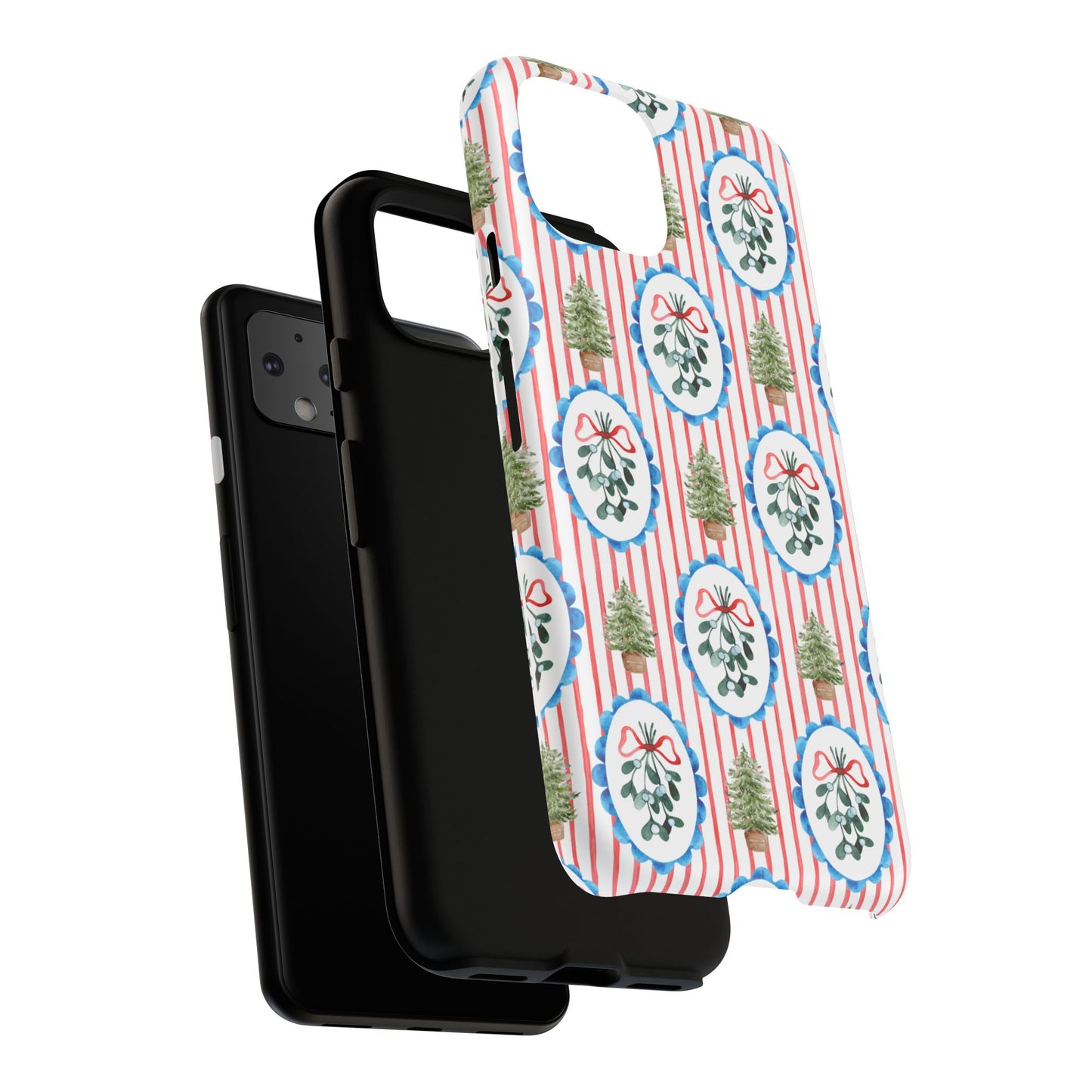 Christmas Wreath & Tree Pattern Phone Case — Festive Holiday Tough Case