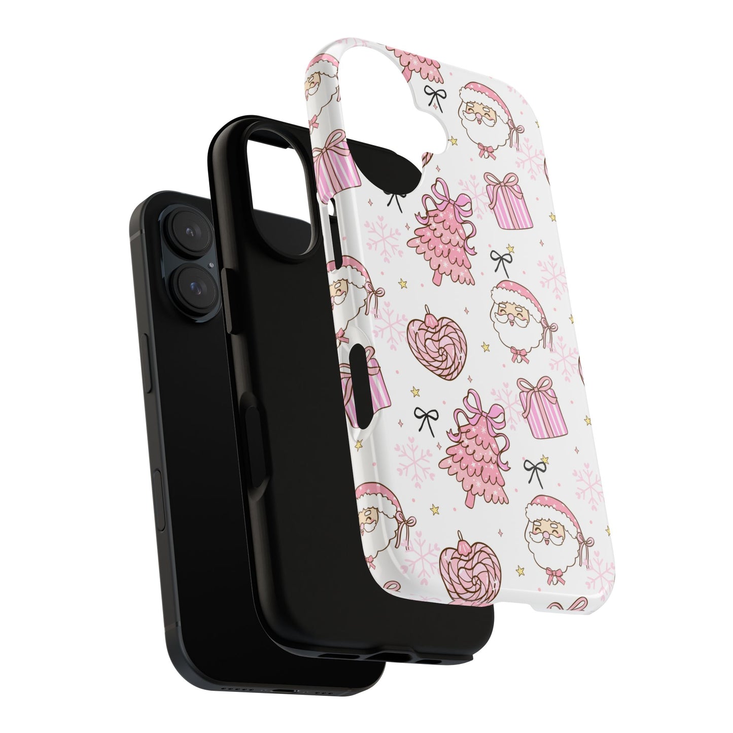 Christmas Pink Pattern Phone Case - Cute Santa, Tree & Gift Protective Cover