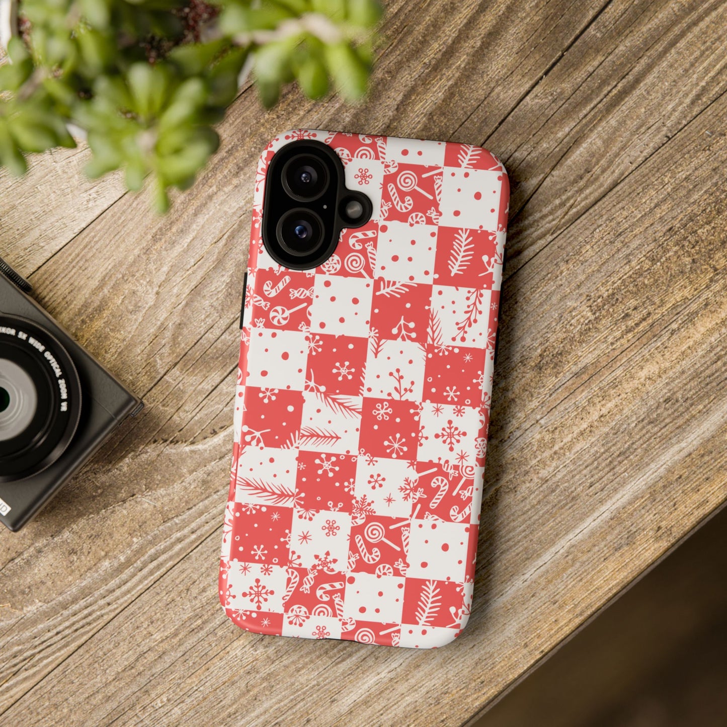Christmas Red Buffalo Check Phone Case - Holiday Snowflake Pattern Tough Case