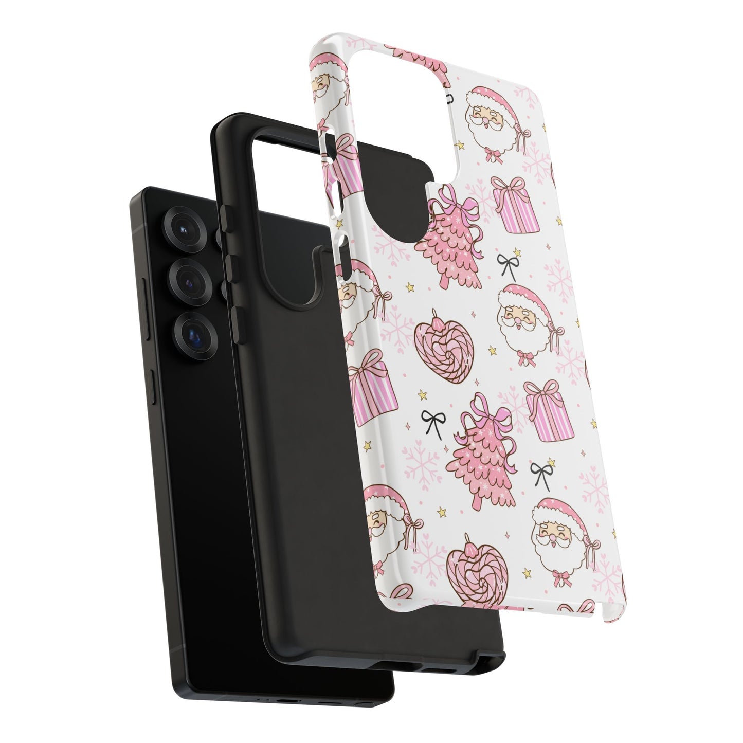Christmas Pink Pattern Phone Case - Cute Santa, Tree & Gift Protective Cover