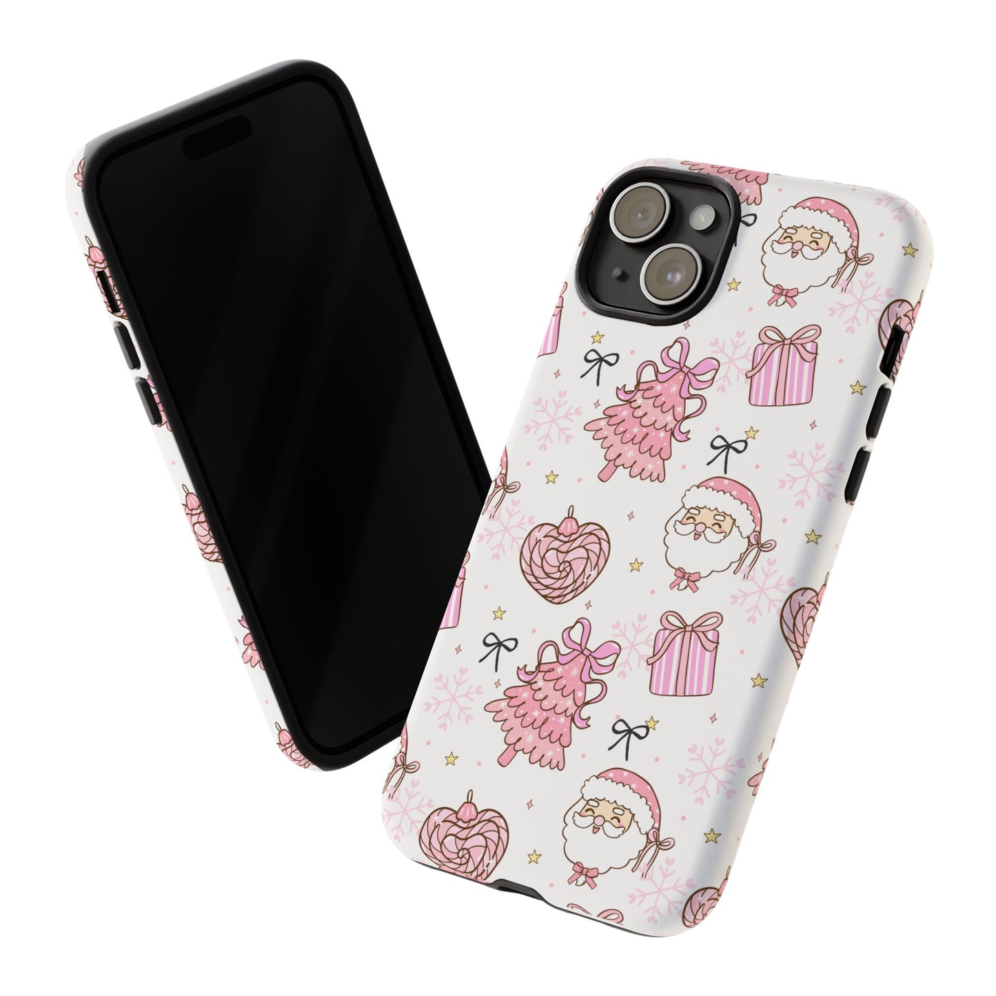 Christmas Pink Pattern Phone Case - Cute Santa, Tree & Gift Protective Cover