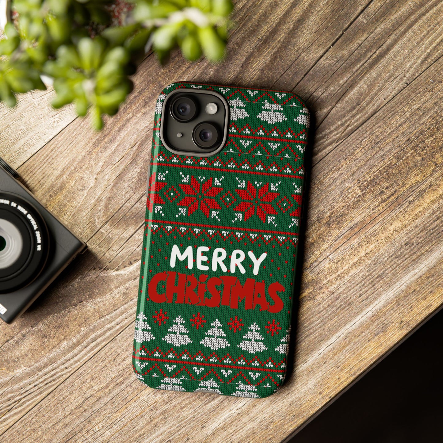 Merry Christmas Phone Case - Festive Green Ugly Sweater Design