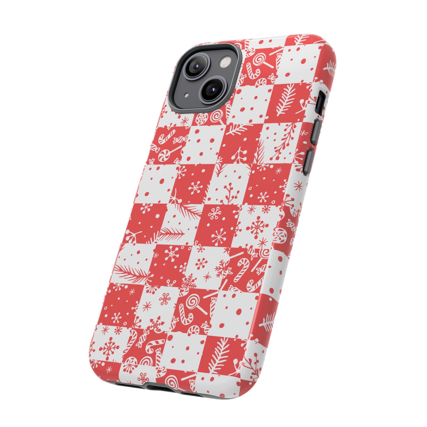 Christmas Red Buffalo Check Phone Case - Holiday Snowflake Pattern Tough Case
