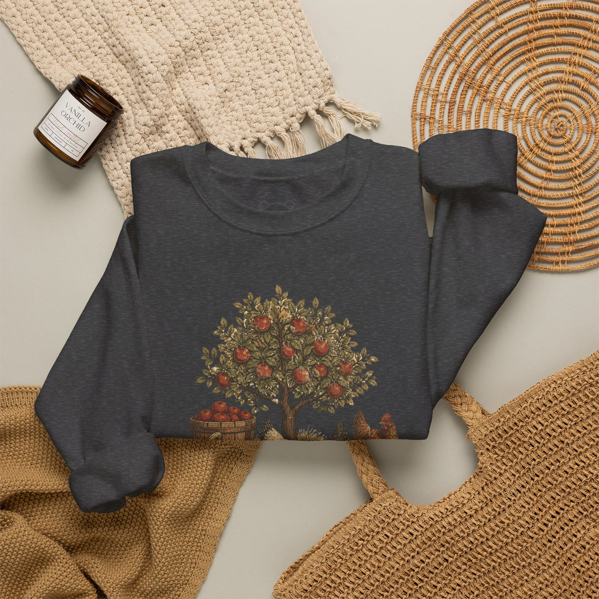Fall Harvest Crewneck Sweatshirt — Pumpkin & Chicken Autumn Graphic