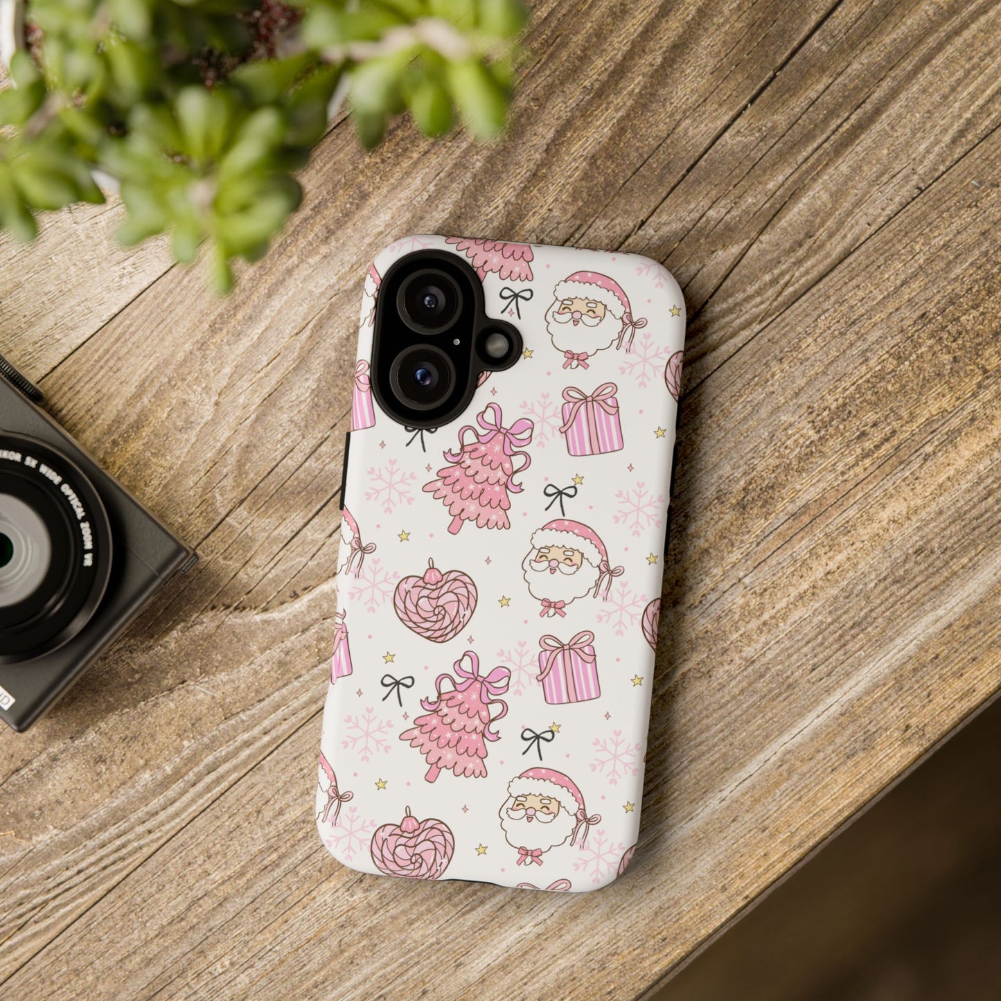Christmas Pink Pattern Phone Case - Cute Santa, Tree & Gift Protective Cover