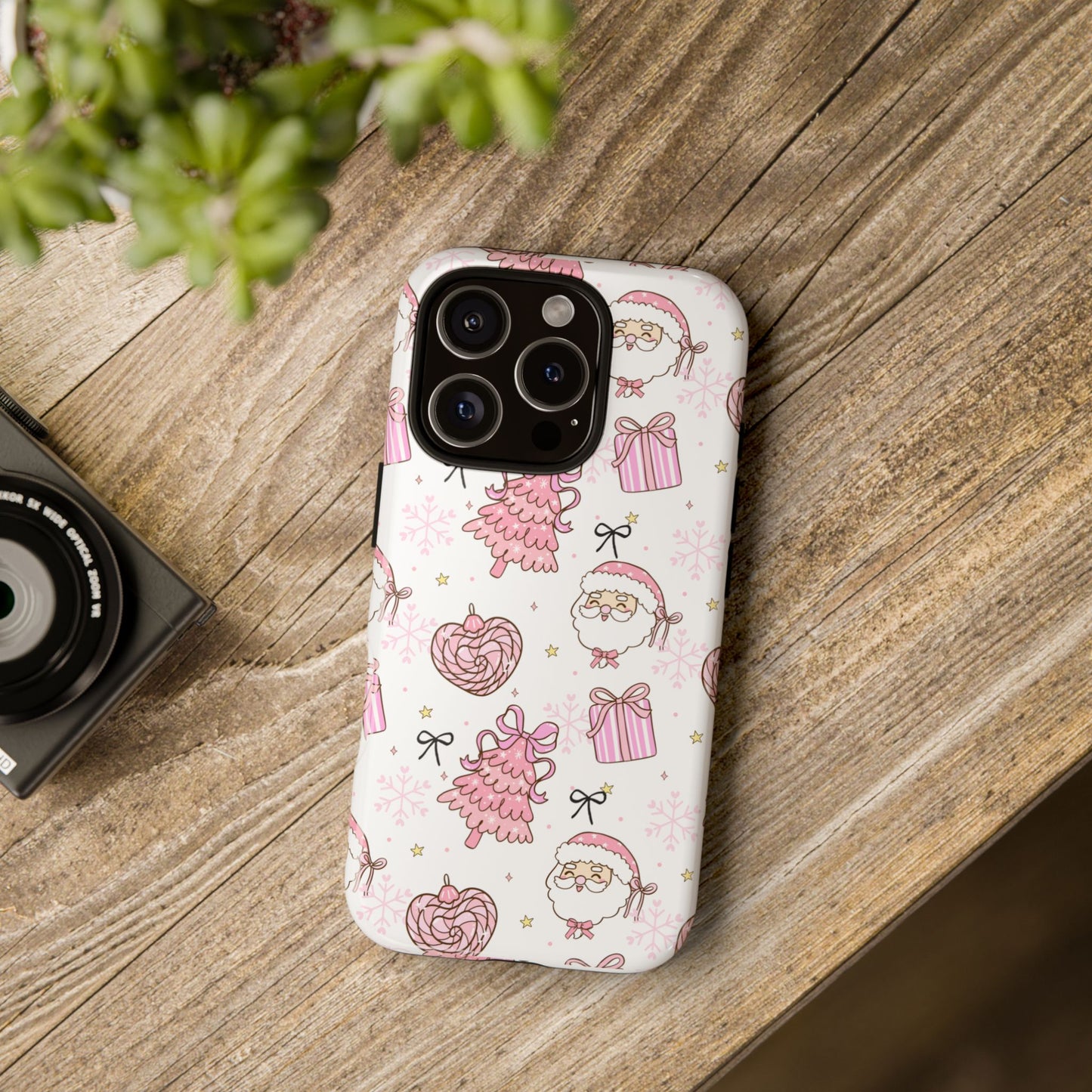 Christmas Pink Pattern Phone Case - Cute Santa, Tree & Gift Protective Cover