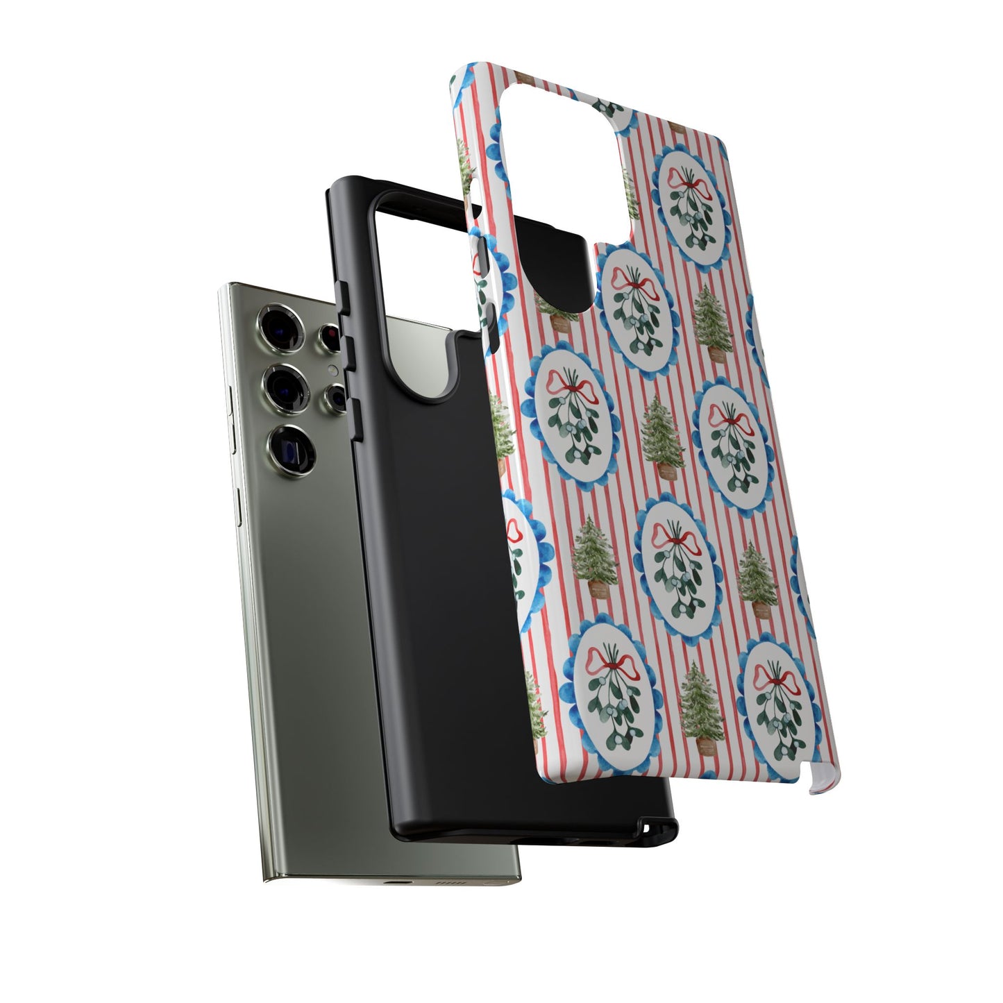 Christmas Wreath & Tree Pattern Phone Case — Festive Holiday Tough Case