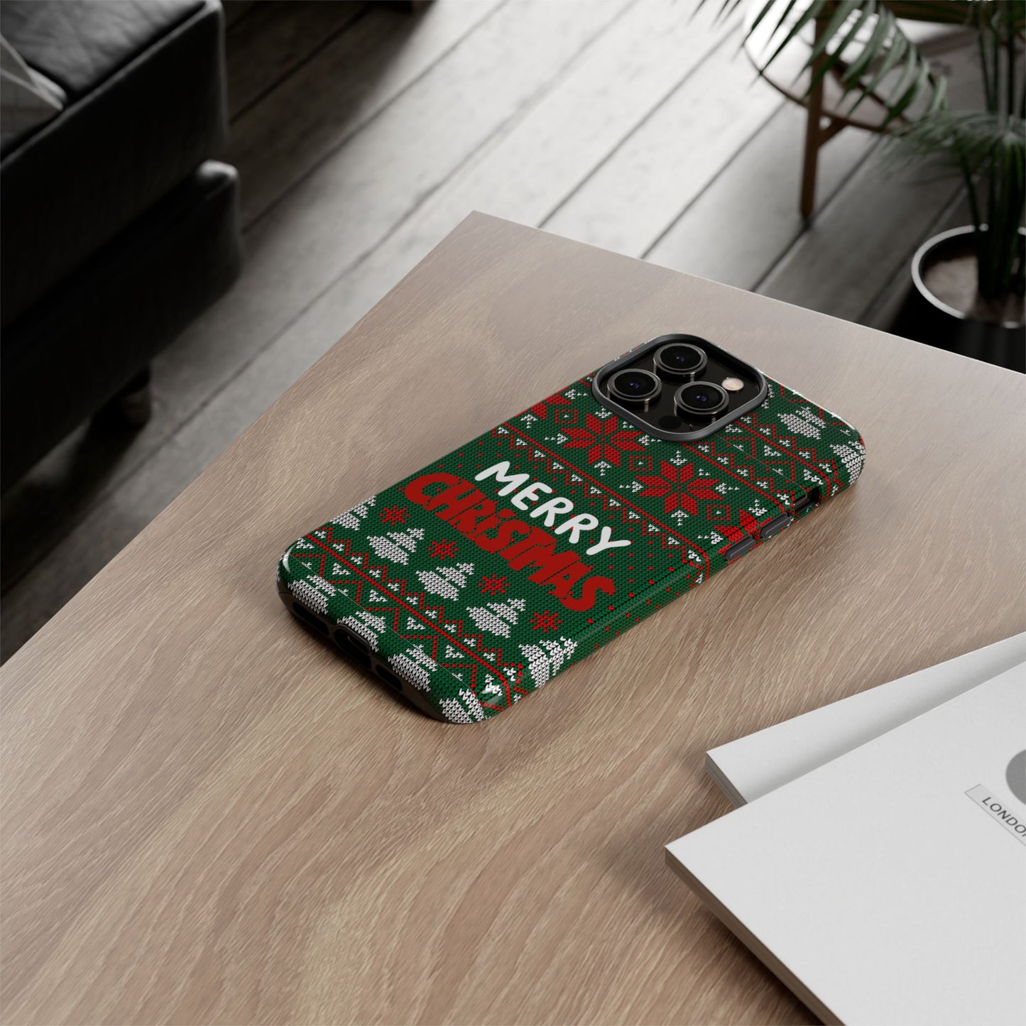 Merry Christmas Phone Case - Festive Green Ugly Sweater Design