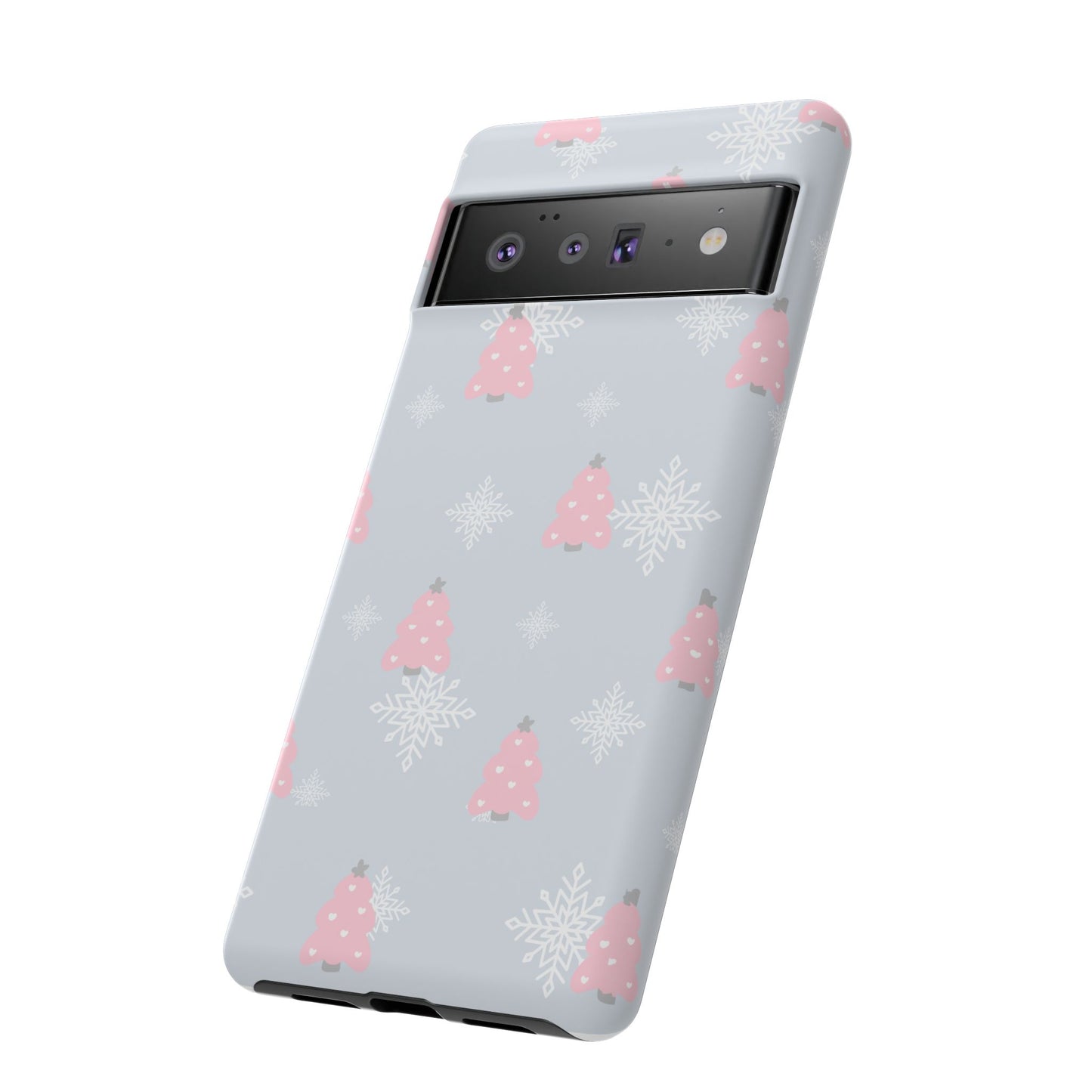 Christmas Pink Tree Tough Phone Case — Cute Holiday Snowflake Design