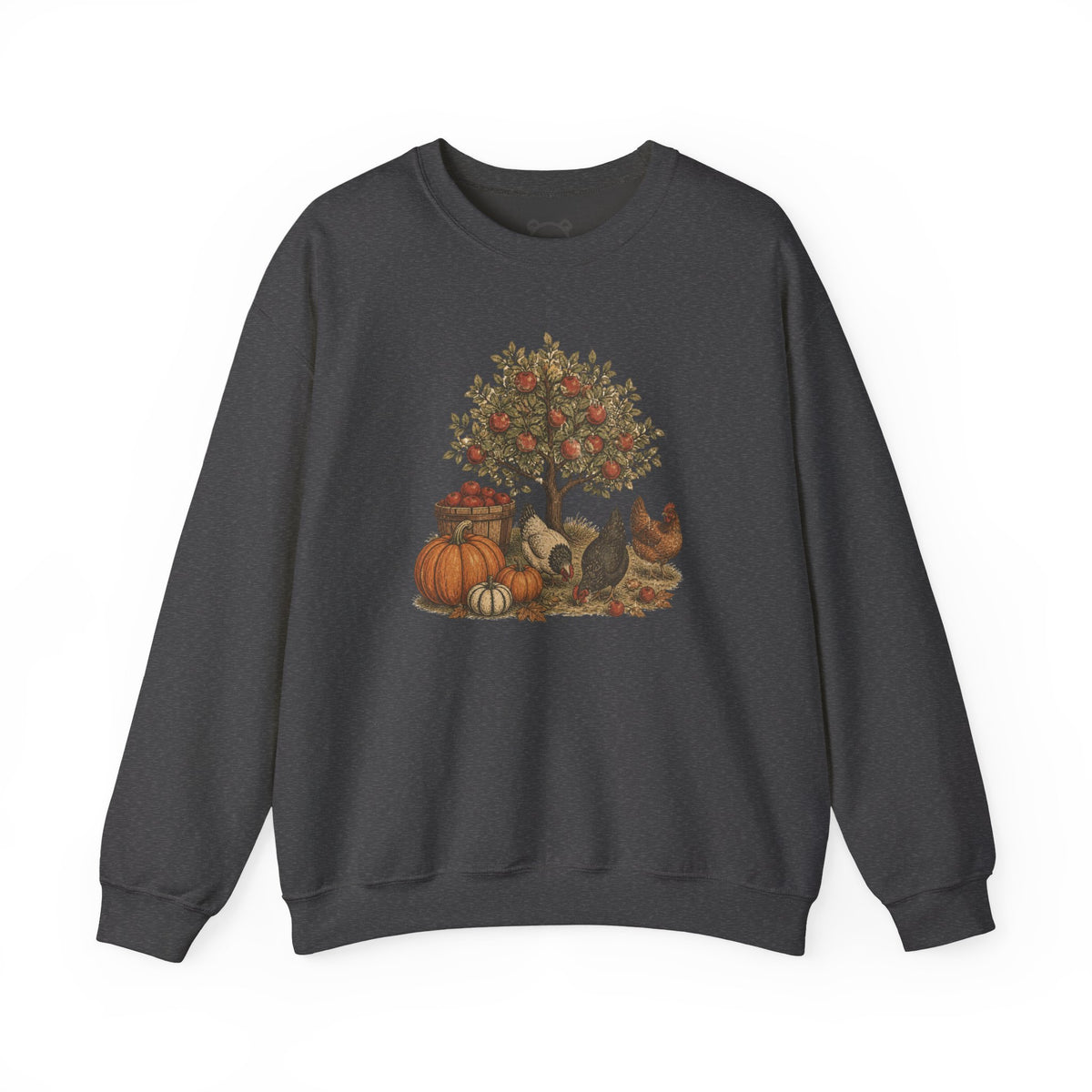 Fall Harvest Crewneck Sweatshirt — Pumpkin & Chicken Autumn Graphic
