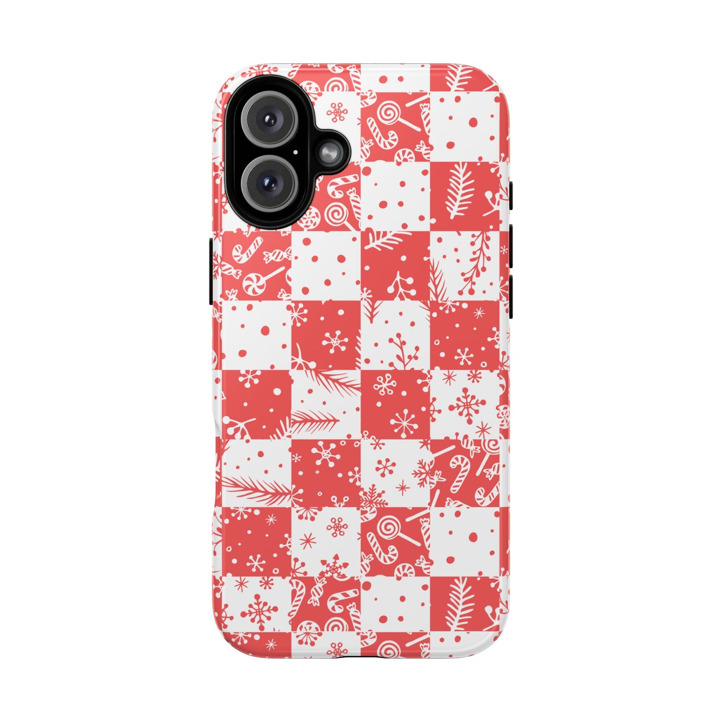 Christmas Red Buffalo Check Phone Case - Holiday Snowflake Pattern Tough Case