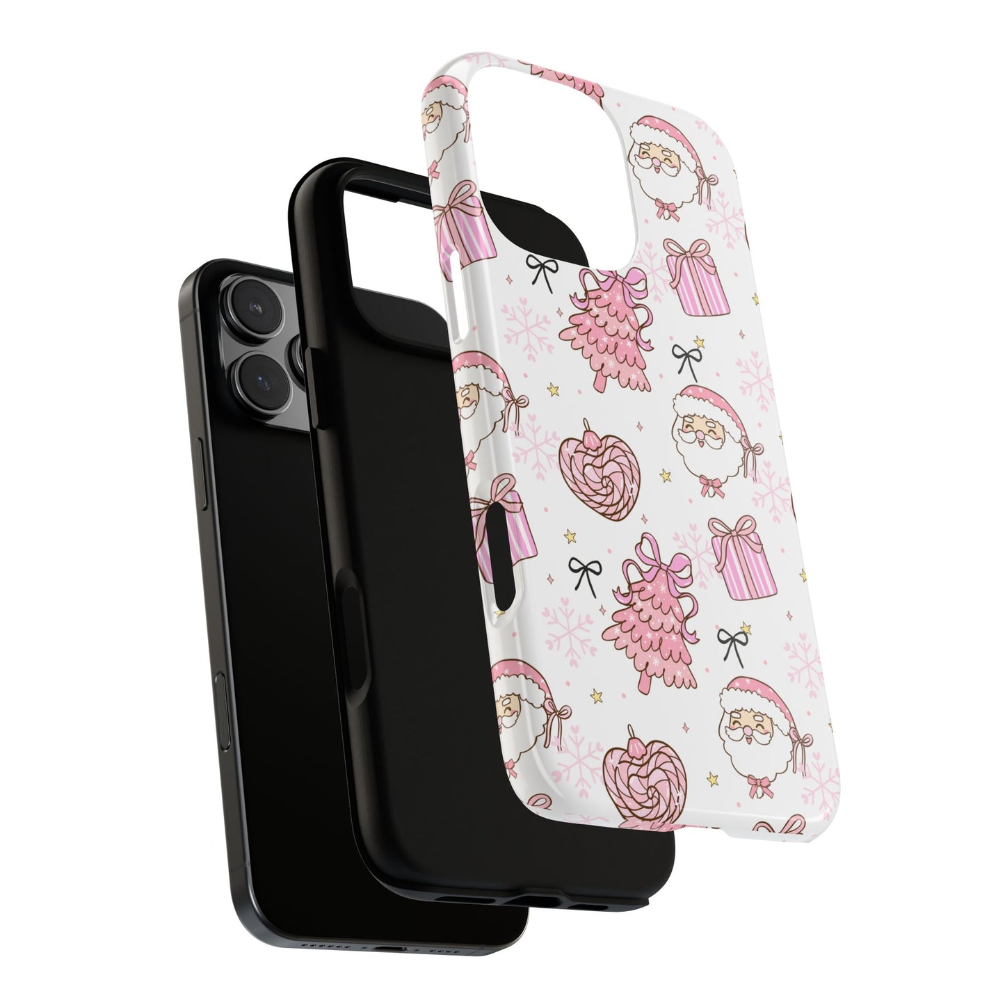 Christmas Pink Pattern Phone Case - Cute Santa, Tree & Gift Protective Cover