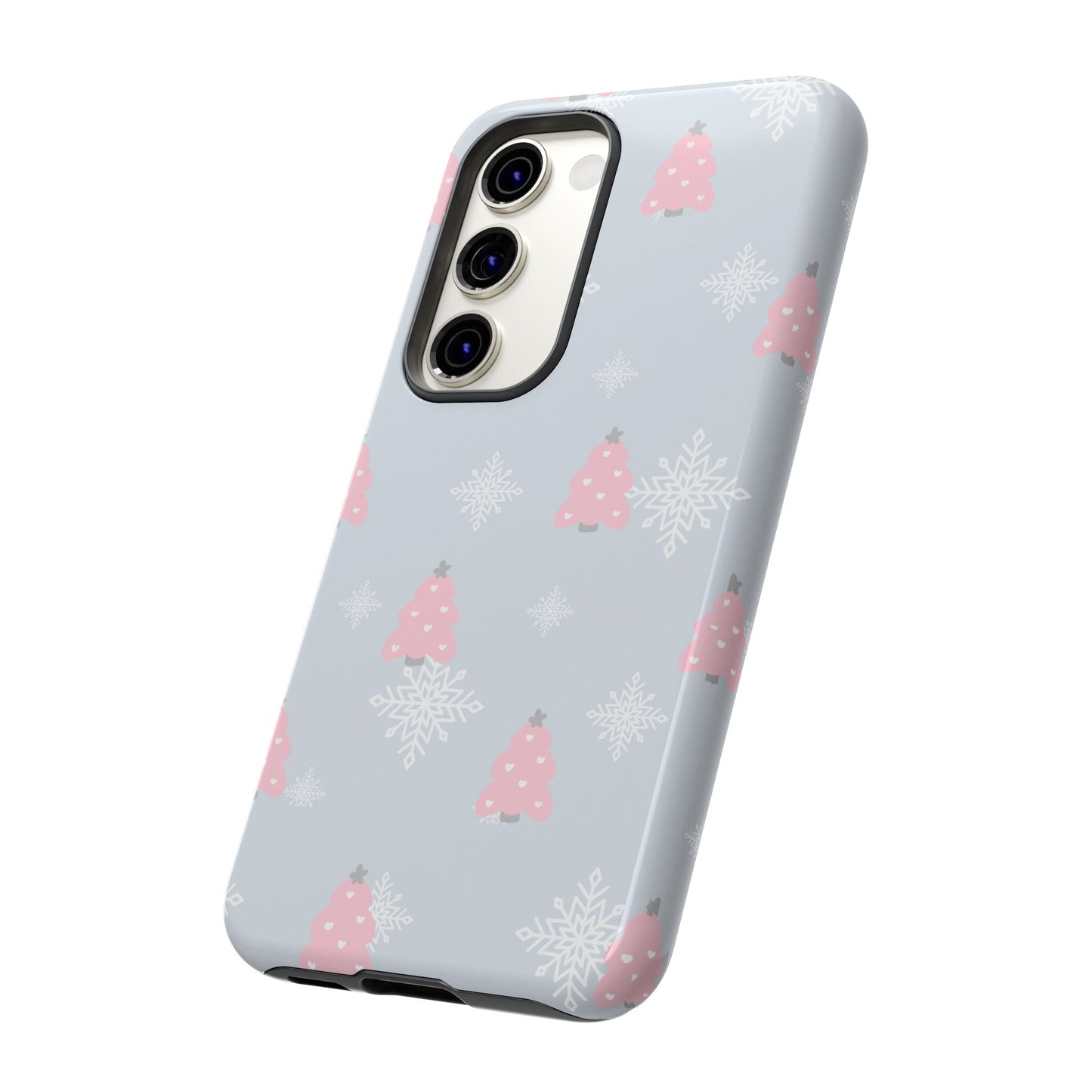 Christmas Pink Tree Tough Phone Case — Cute Holiday Snowflake Design
